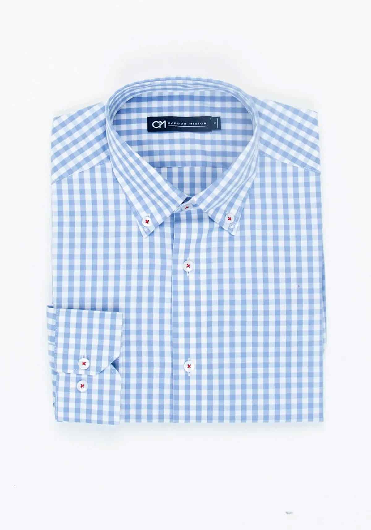 Camisa Cuadro Botón Contraste Algodón Azul Claro - miniatura 5