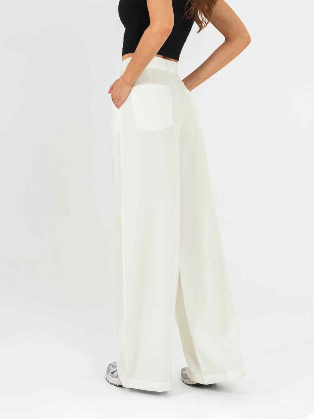 Ref: 0620453 Pantalón palazzo, prenses, tono ivory, tejido plano liviano, tiro alto - miniatura 3