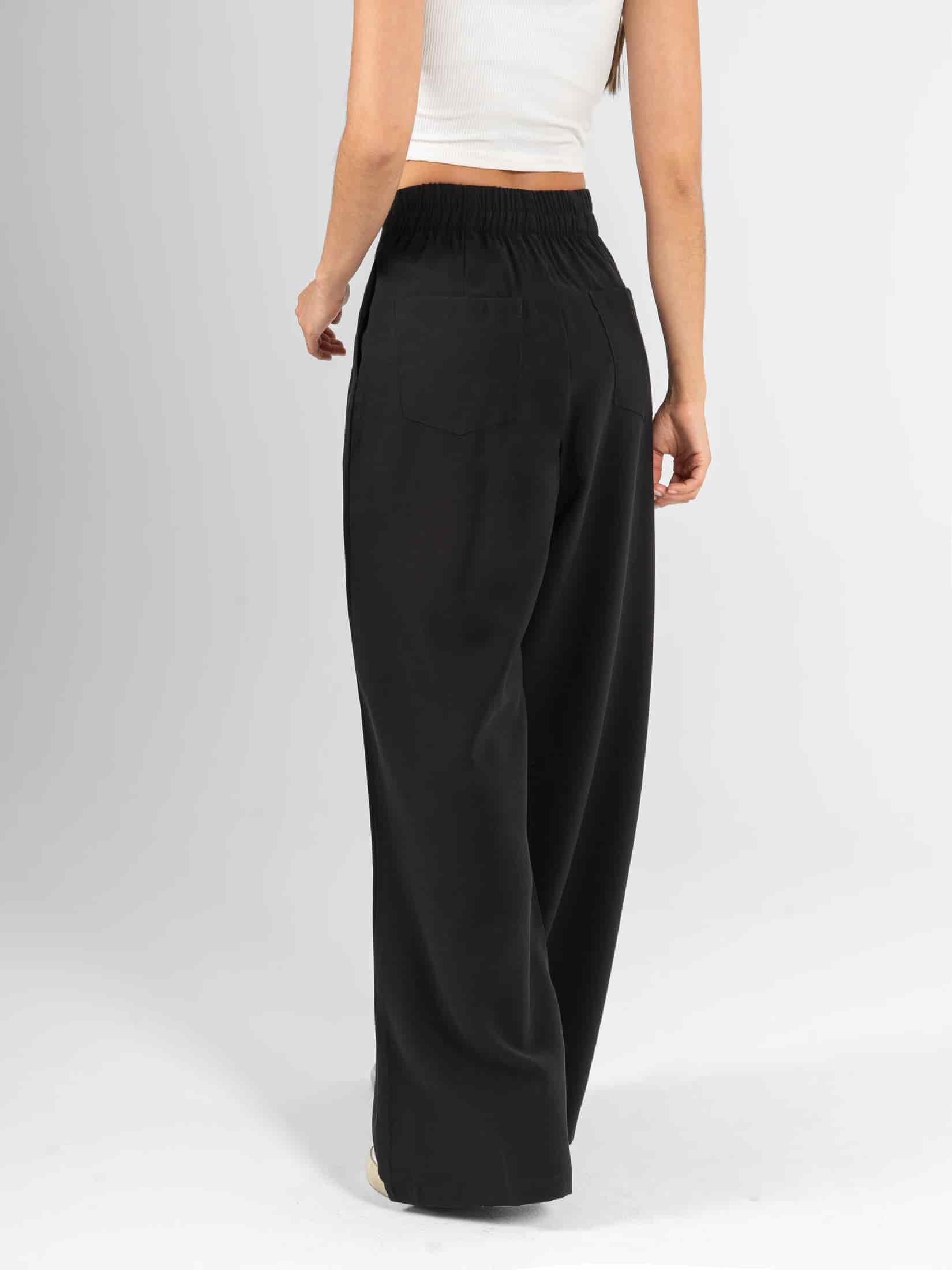Ref: 0620585 Pantalón wide leg, tejido plano liviano, tiro alto, pretina resortada, tono negro - miniatura 2