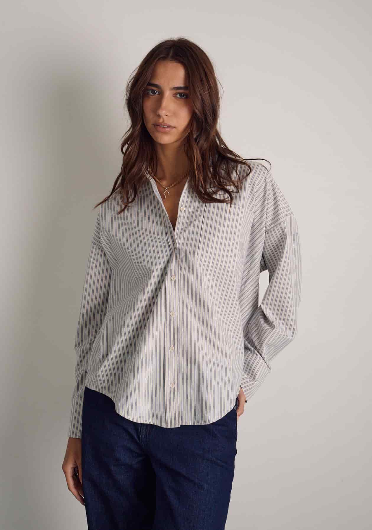 Camisa Antonella Rayas Marfil - Azul - miniatura 2