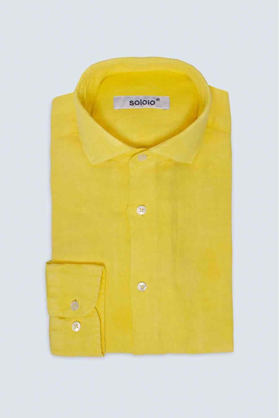 Men's linen shirt light yellow basic - miniatura 3