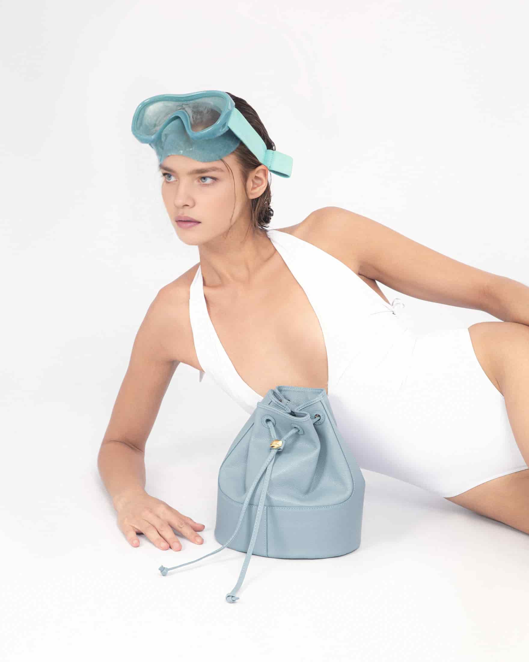 Bucket Blue Leather Bag - miniatura 2