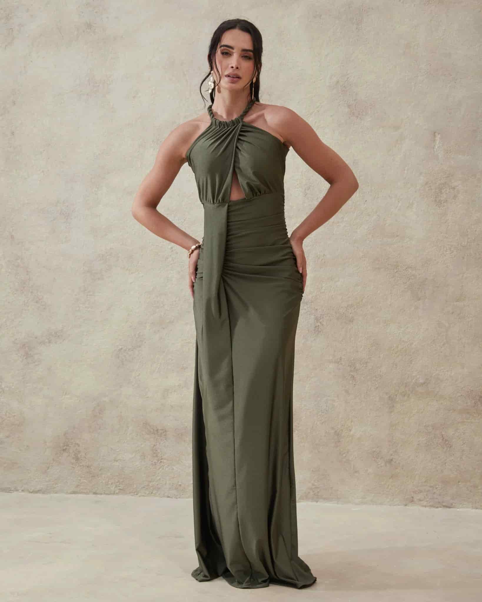 Vestido Halter Drapeado Trenza - miniatura 2