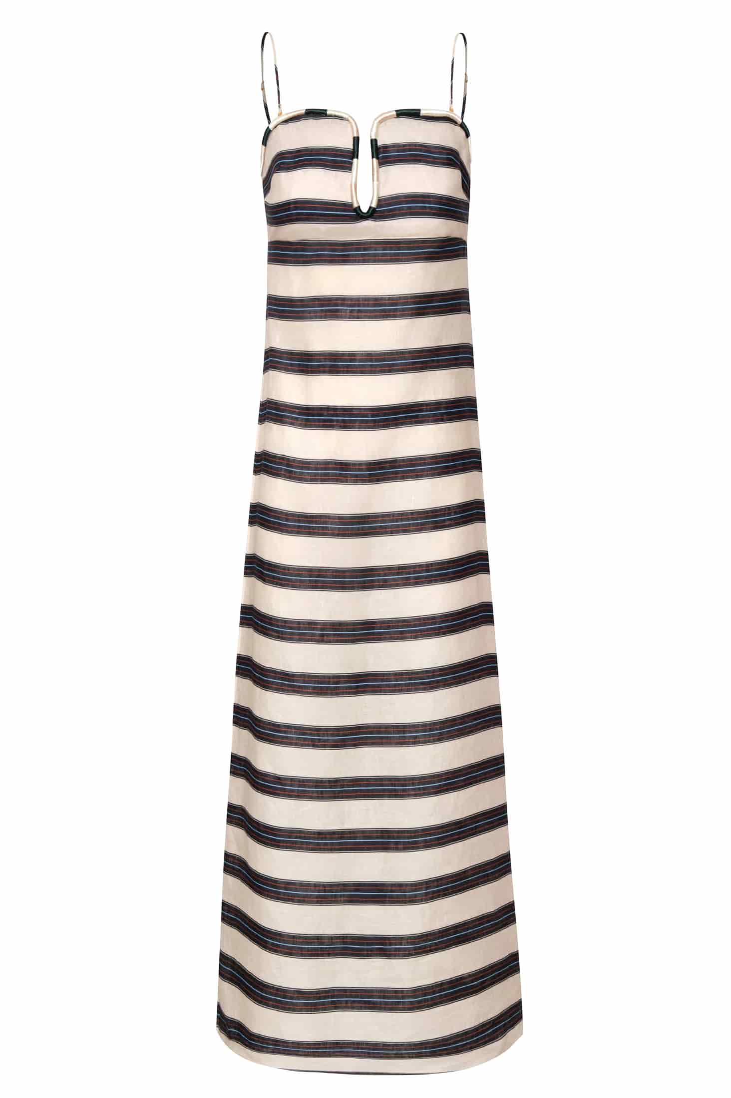 Antonia Linen Midi Dress / Navy Stripes - miniatura 1