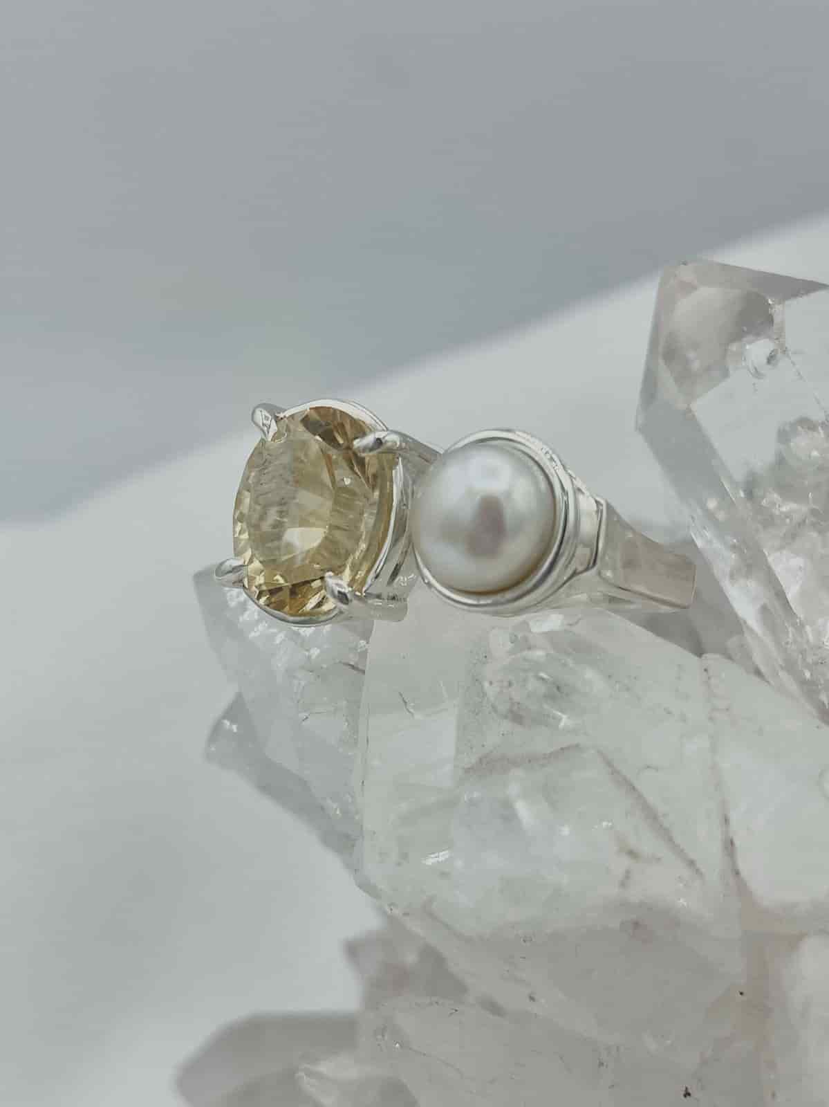 Anillo Doble Citrino y perla Colección Armonía Dual - miniatura 1