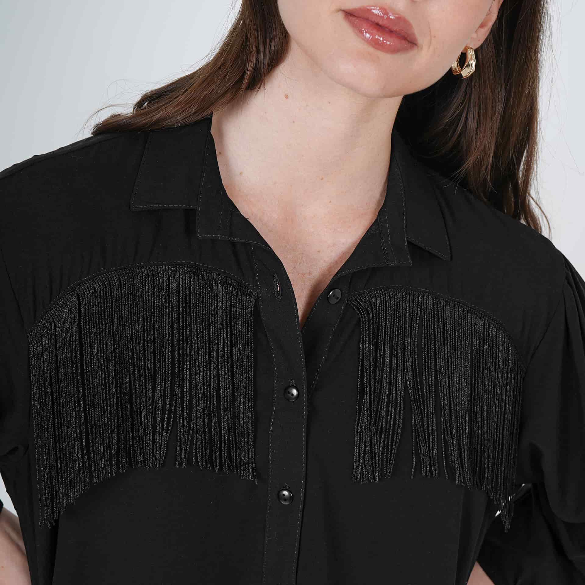 Blusa cuello camisero manga 3/4 con flecos - miniatura 5