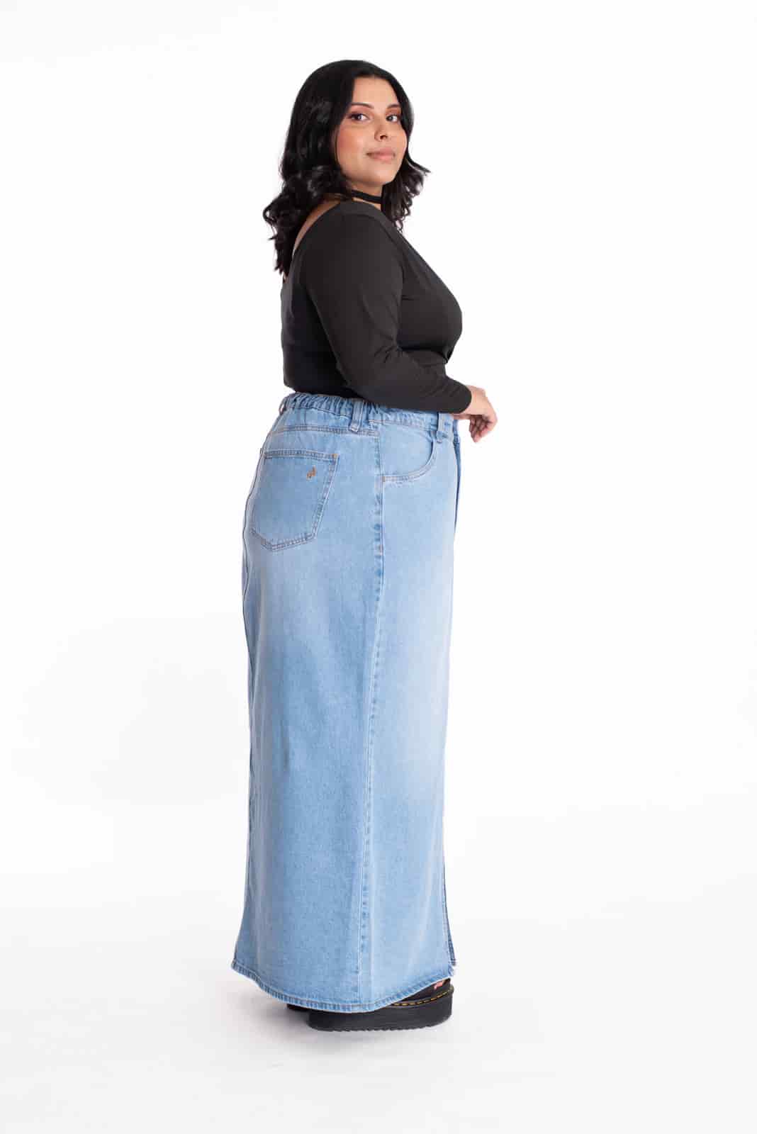 Falda Larga Denim Azul Claro 437 - miniatura 7