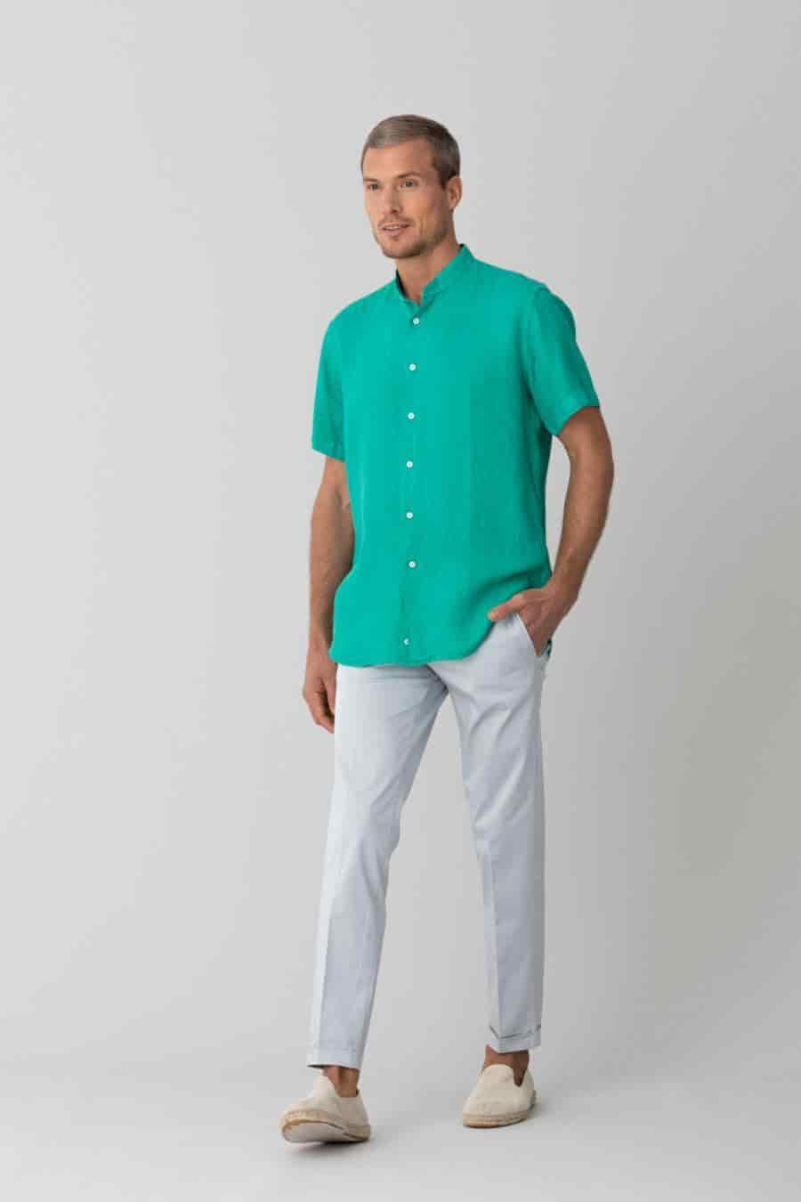 men’s linen shirt mao green basic - miniatura 11