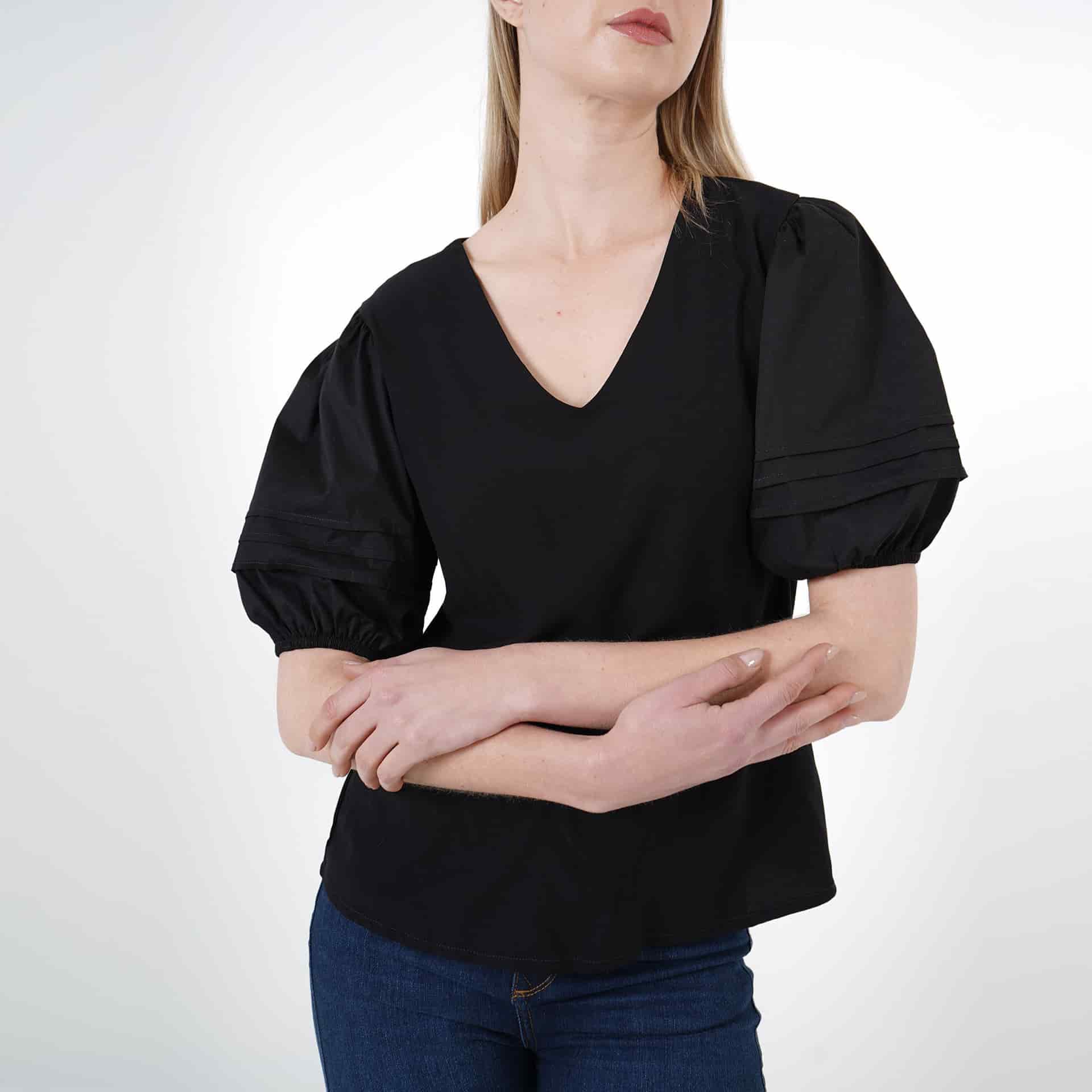 Blusa Cuello V Manga Corta Globo - miniatura 4