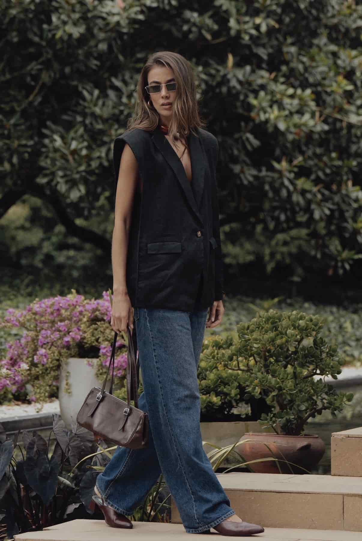 Blazer Vest Sera de lino | Negro - miniatura 2