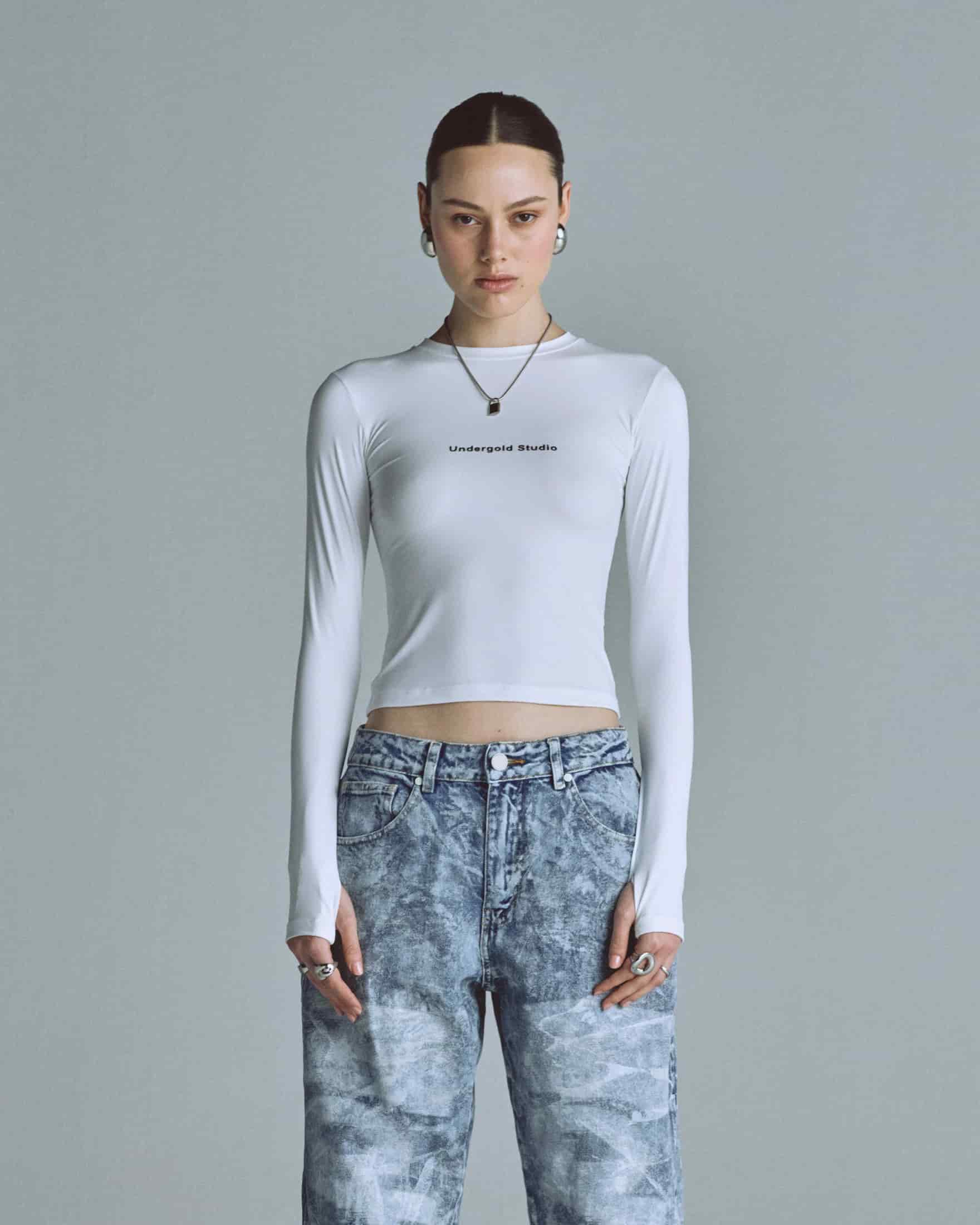 W Basics Undergold Studio Ultra Slim Long Sleeve Tee White - miniatura 2