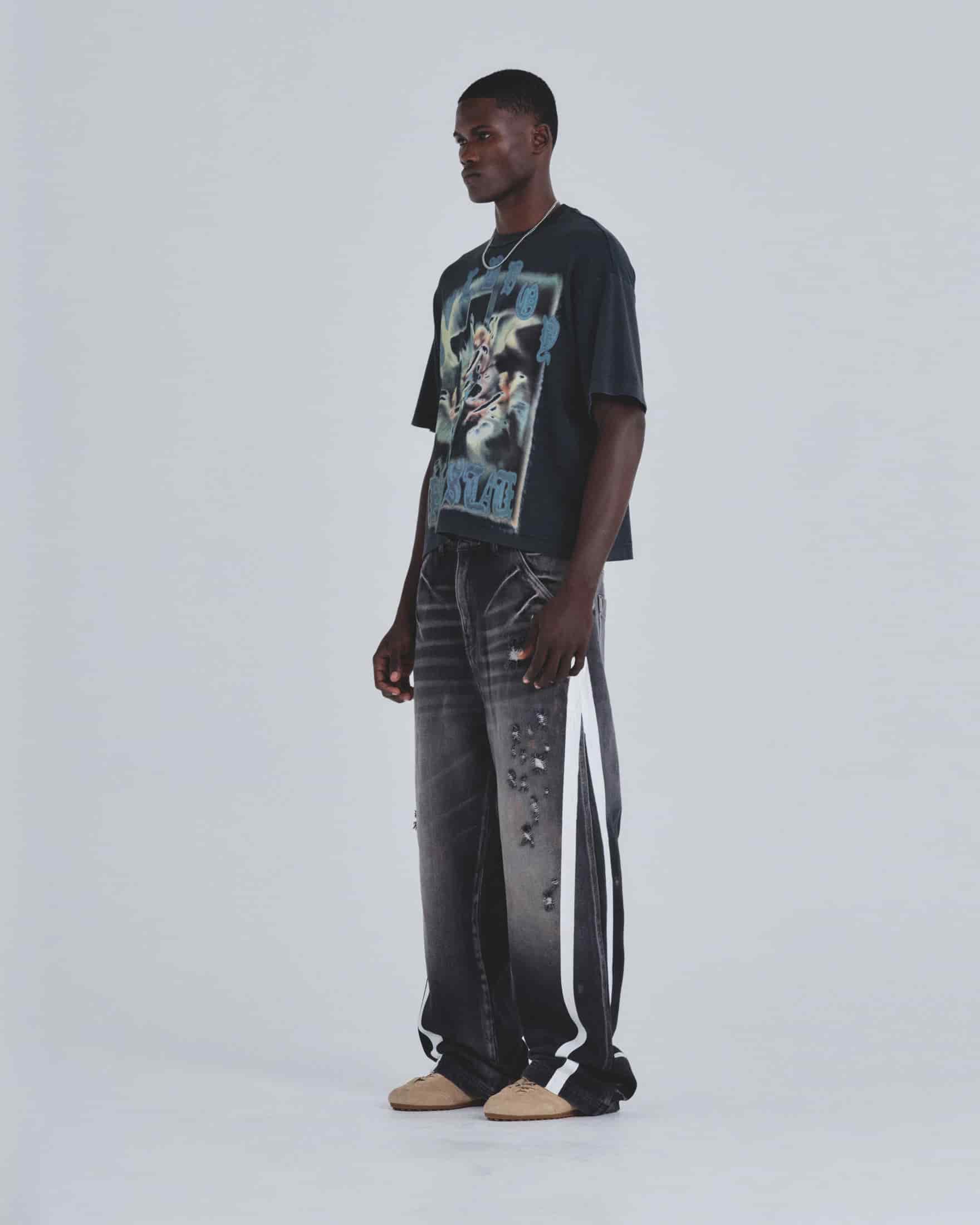 Holy State Stripe Wide Jeans Ash Black - miniatura 5