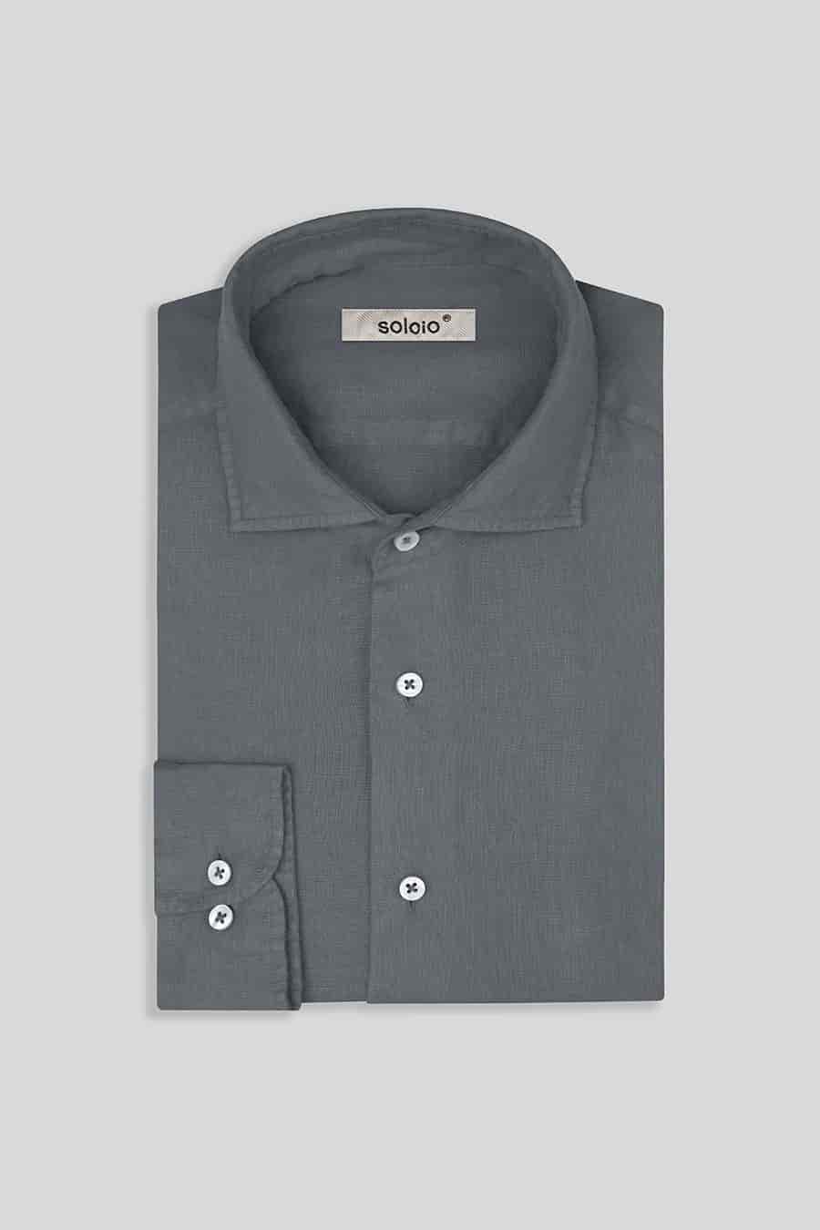 Men's linen shirt grey basic - miniatura 2