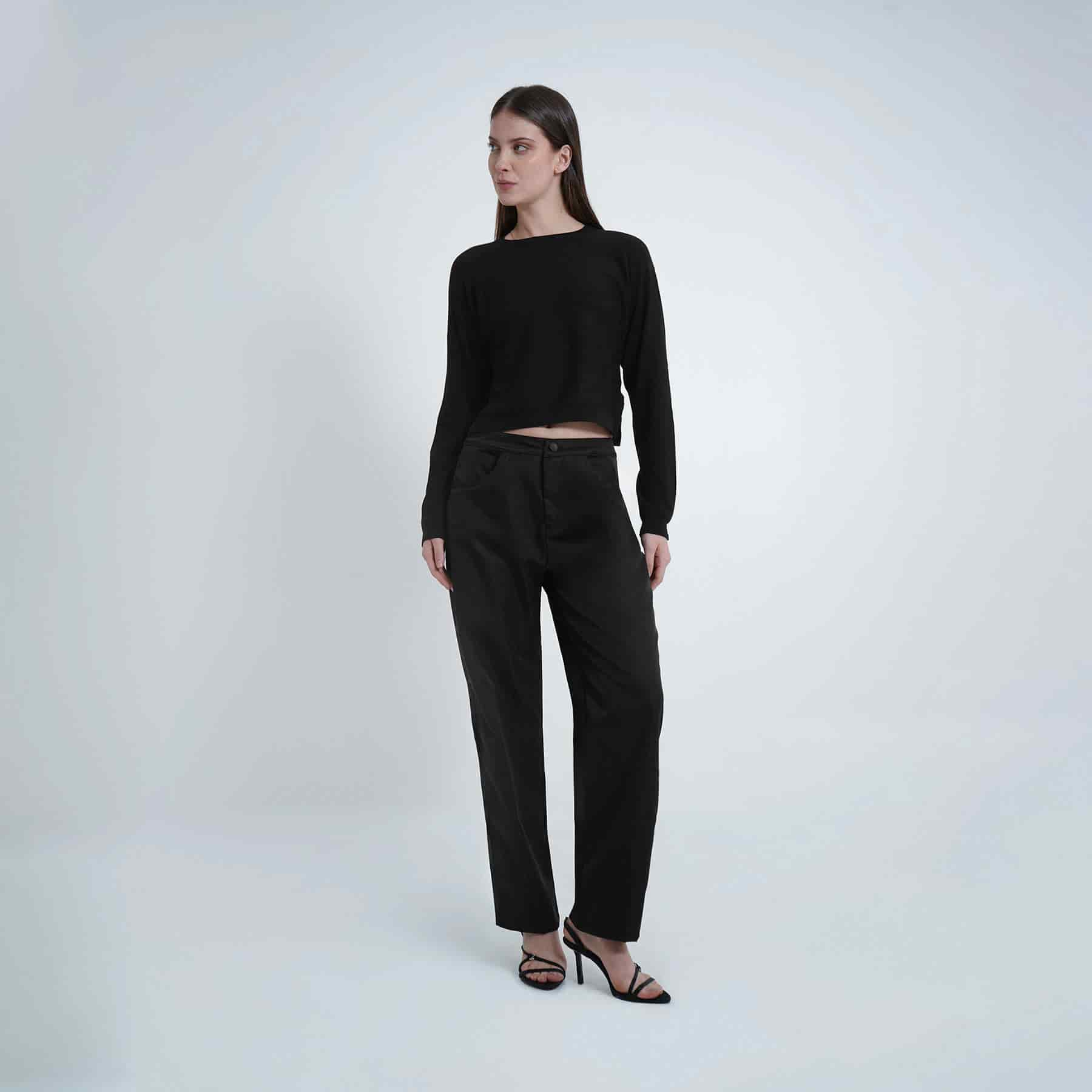 Sweater crop cuello redondo manga larga - miniatura 3