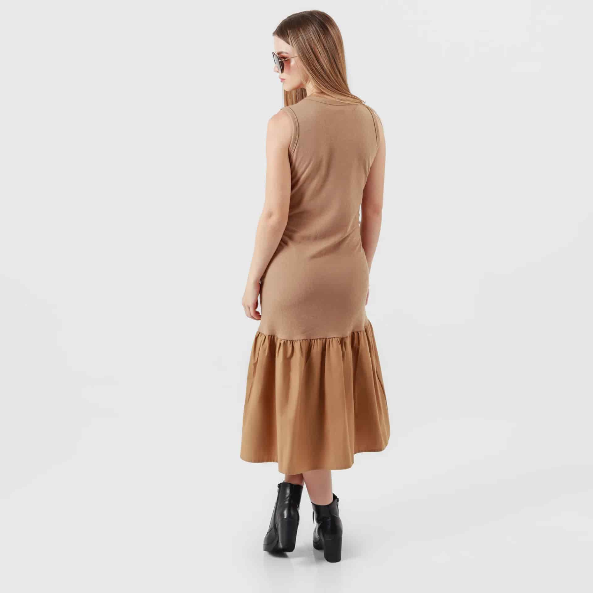 Vestido largo tejido cuello redondo evasé - miniatura 3