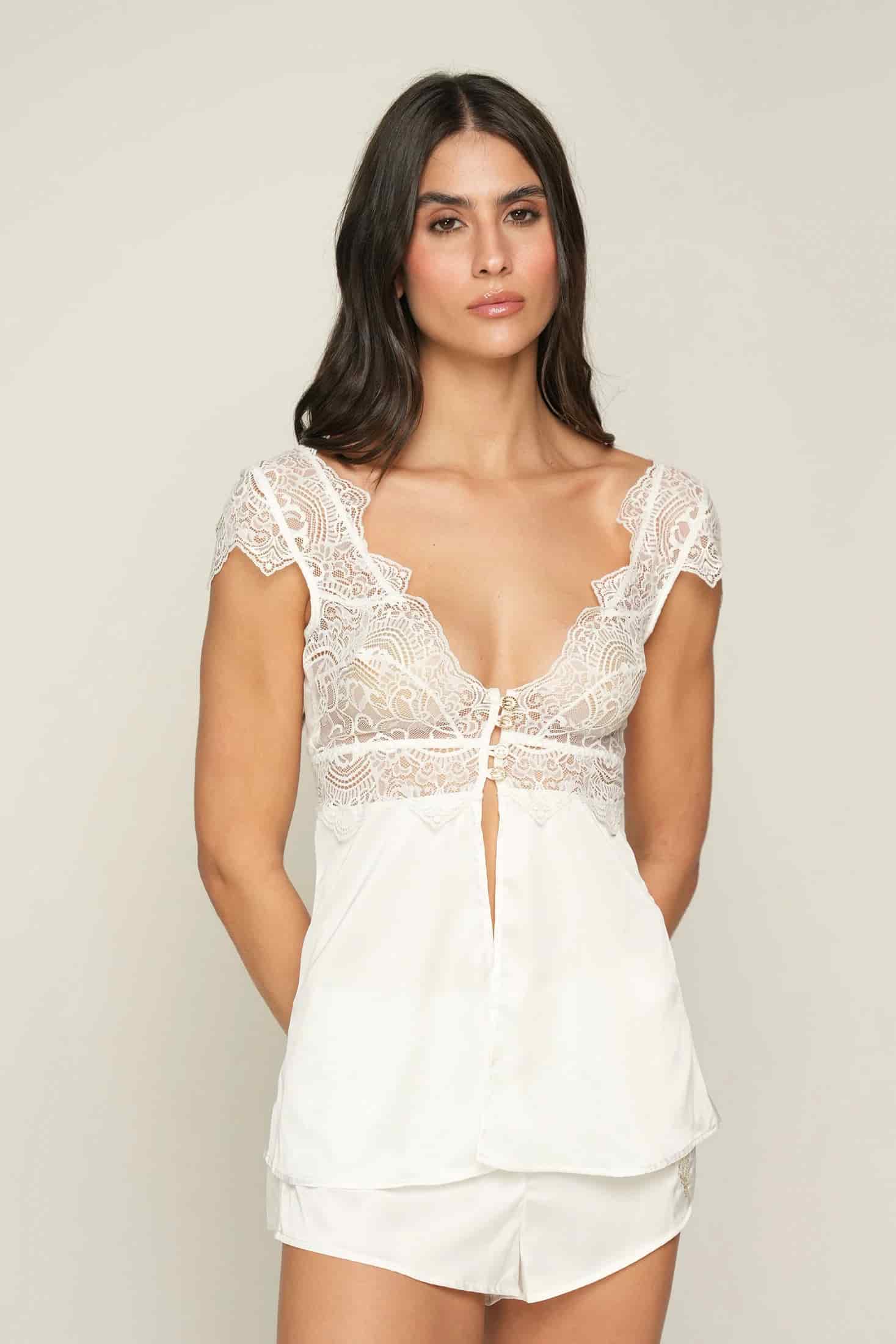 PIJAMA SHORT ELLIPSE ROMÁNTICA CRUDO - miniatura 1