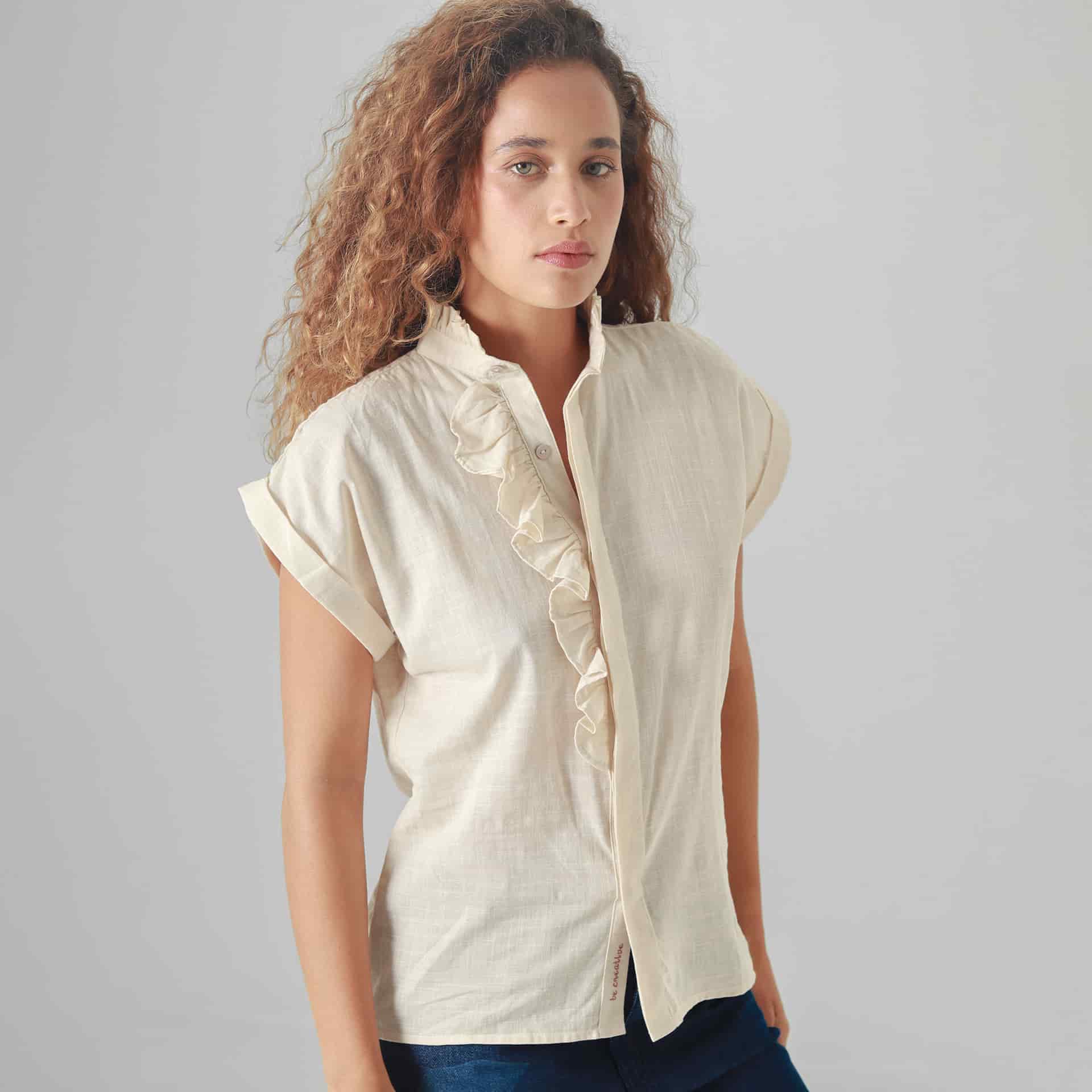 Blusa Cuello Camisero Manga Corta - miniatura 1