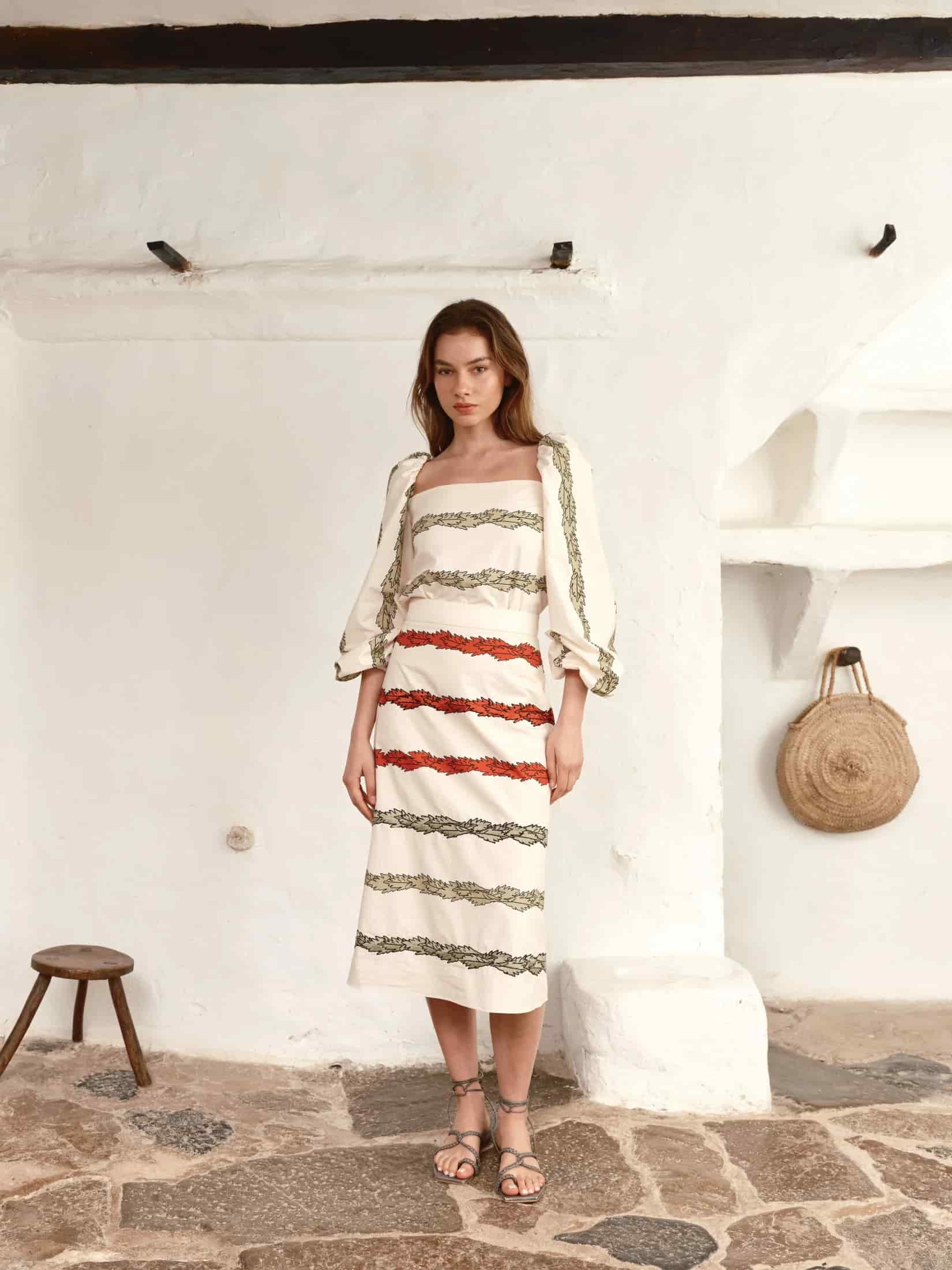 Celia Cotton Blouse / Ivory Striped Helechos - miniatura 2