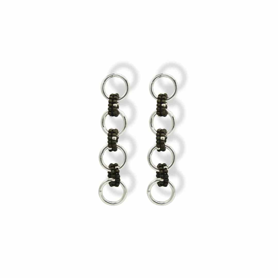 Aretes entrelazados tejidos largos verde oscuro plata - miniatura 2