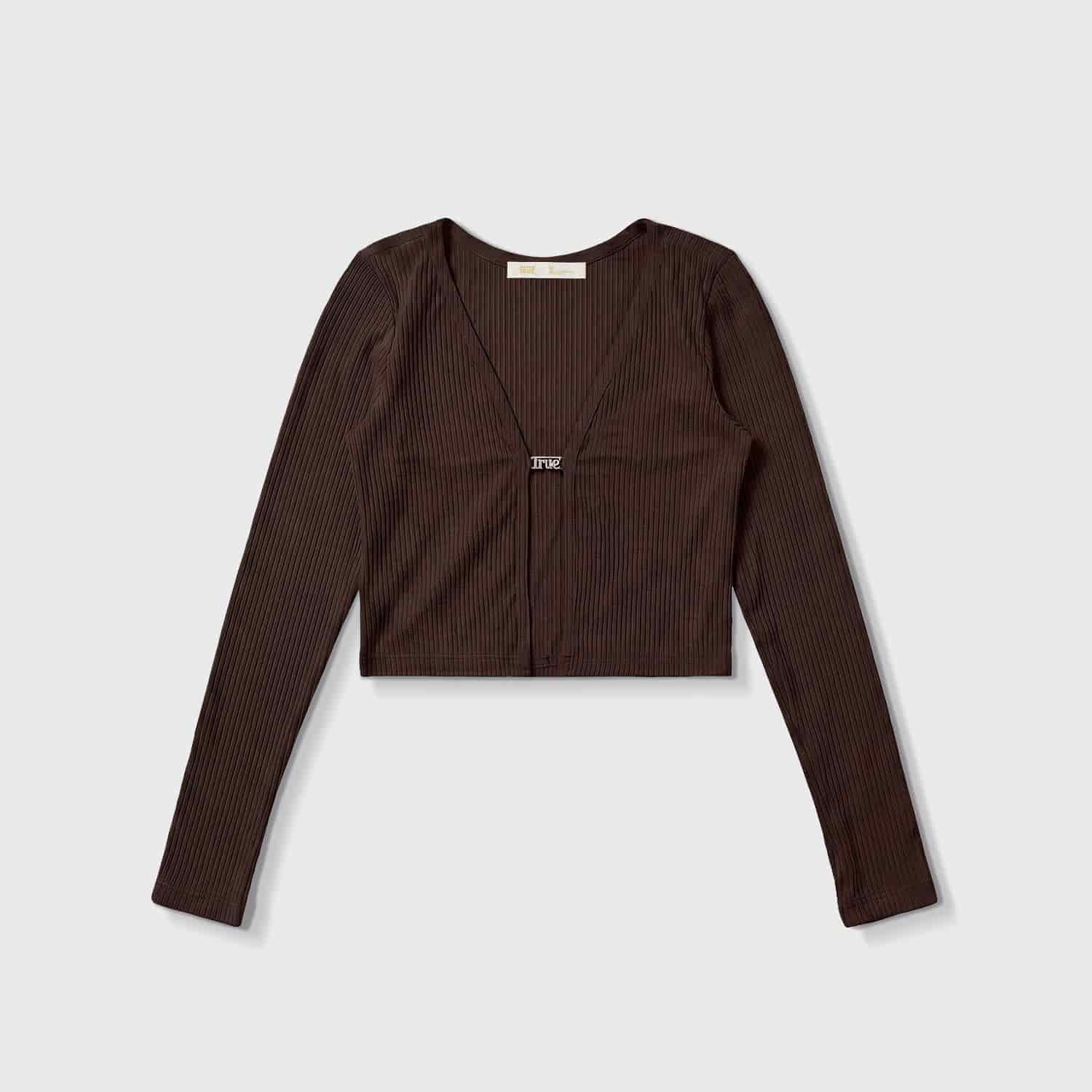 Rib Cropped Cardigan - Brown - miniatura 1