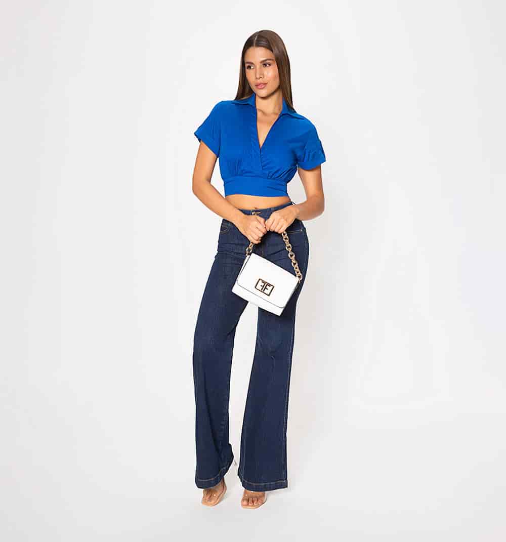 Blusa crop manga corta con guardapolvo y - miniatura 1