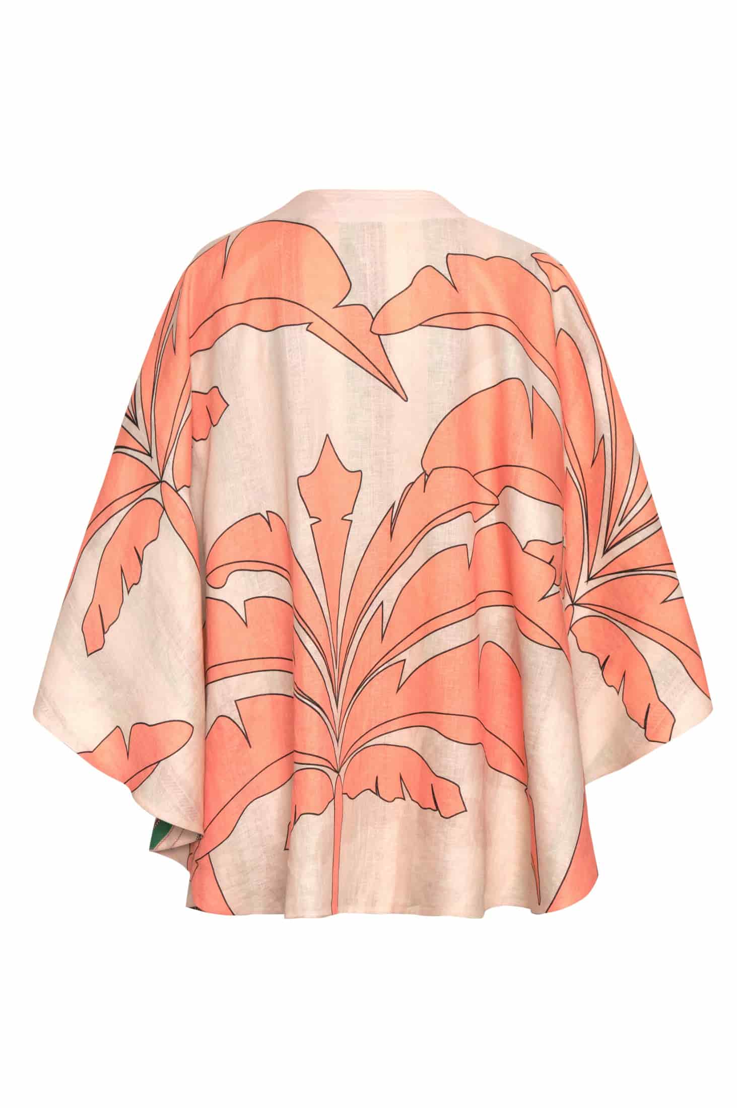 Cavalo Linen Poncho / Peach Palms - Green Artisanal Stripes - miniatura 6