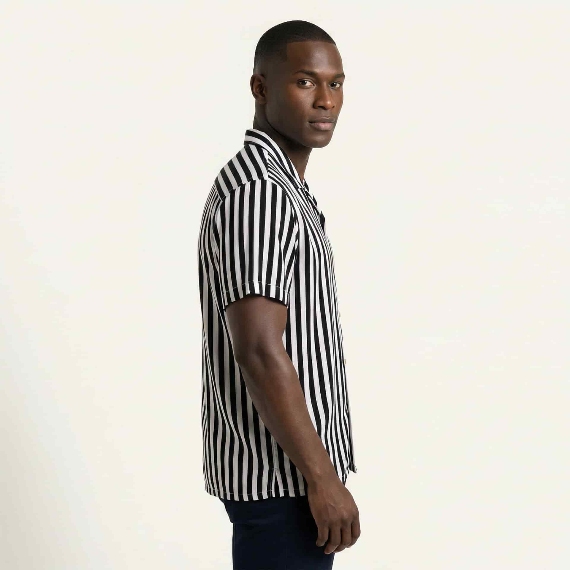 Camisa Bowling Rayada Blanco/Negro C201 - miniatura 2