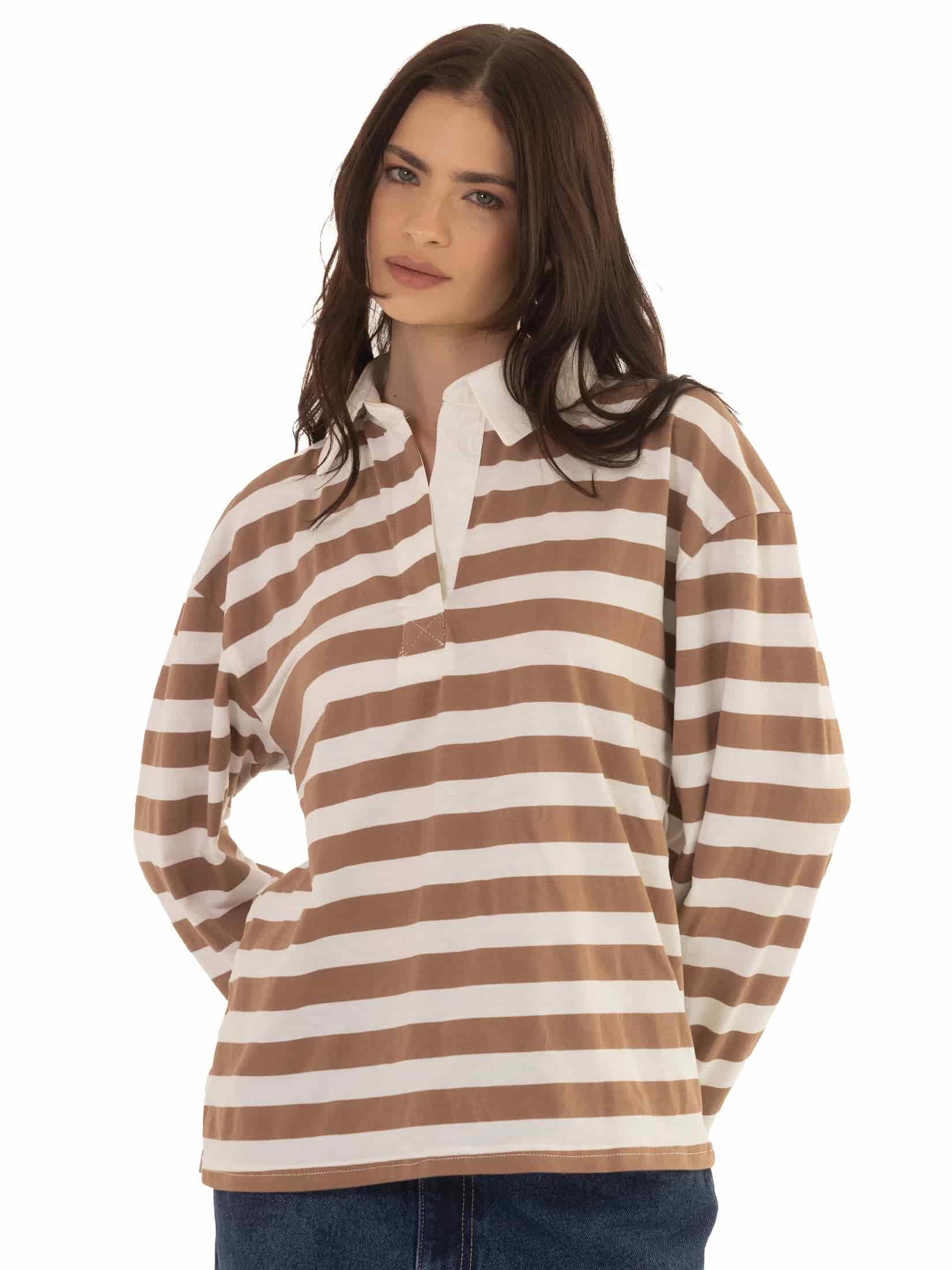 Camiseta Rayas Horizontales Café - miniatura 1