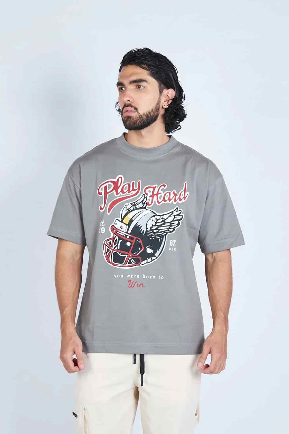 Camiseta oversize PLAY HARD GRIS | DROP 03 | - miniatura 7