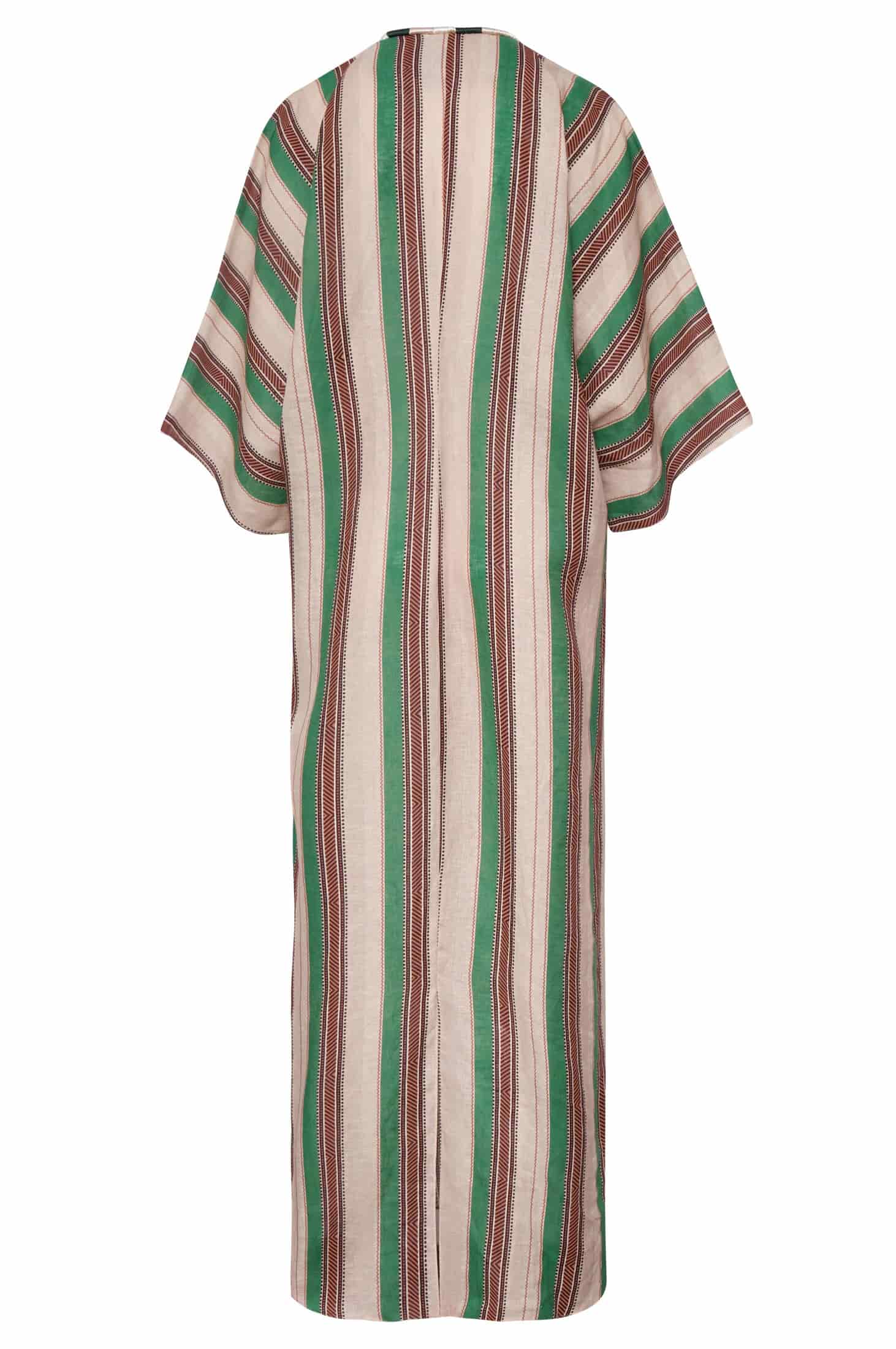 Andina Hand-Embroidered Linen Tunic / Green Artisanal Stripes - miniatura 3