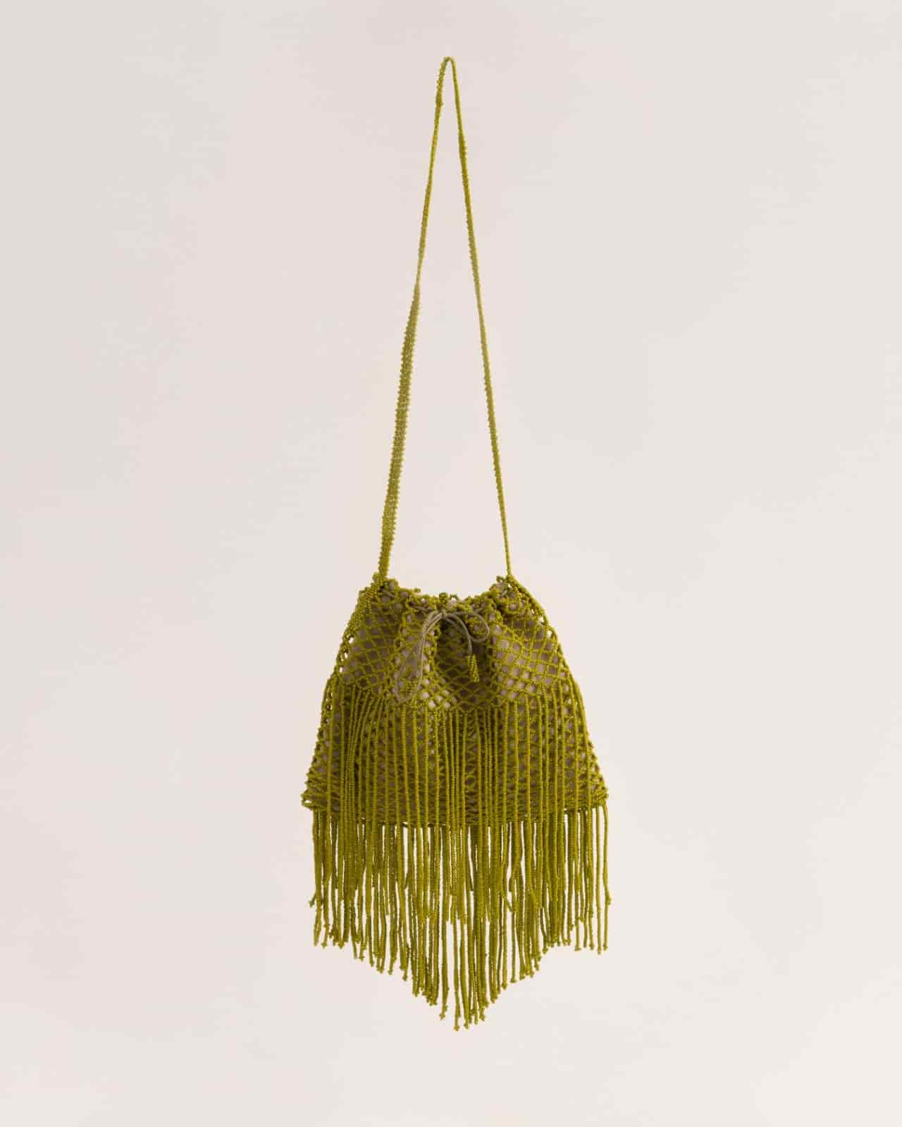 The fringe Bag (M) Olive - miniatura 1