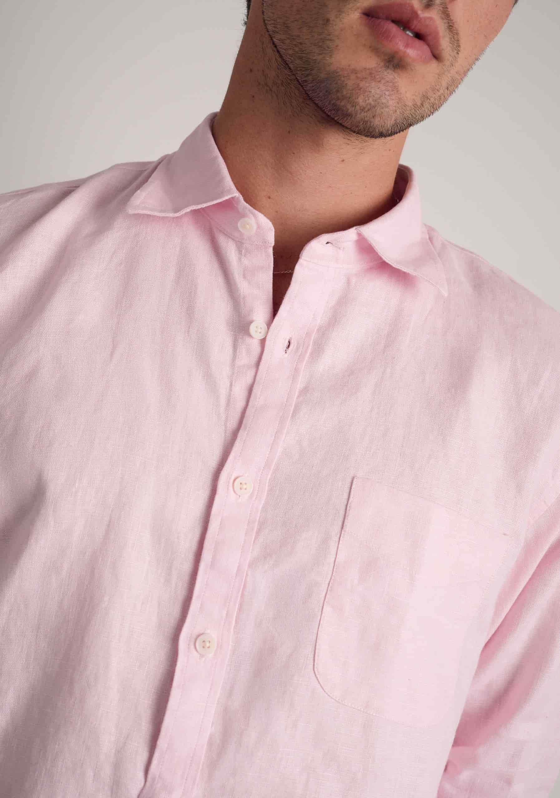 Camisa H CI Lino Unicolor Bols Rosado Claro - miniatura 4