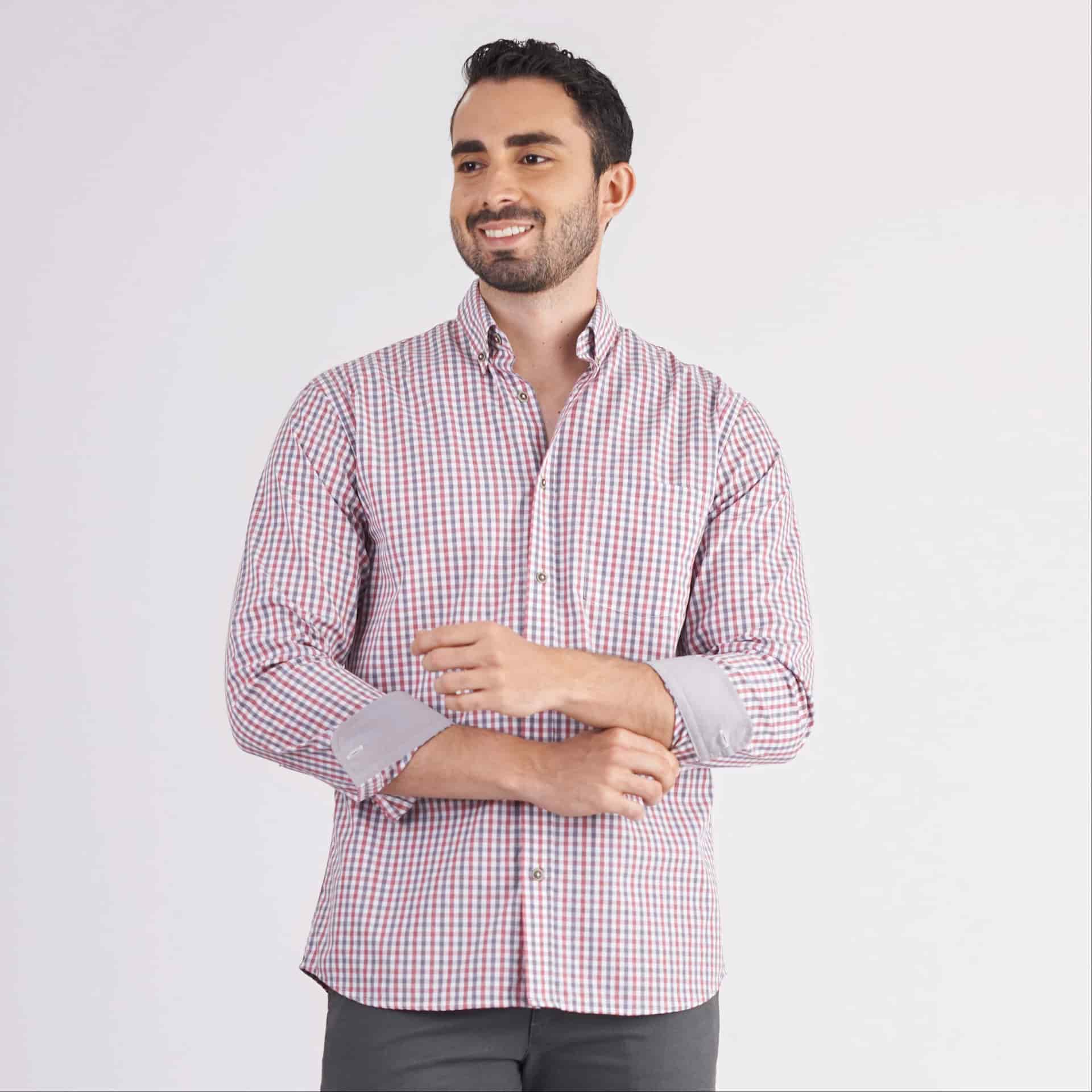 Camisa regular fit a cuadros gris medio - miniatura 1