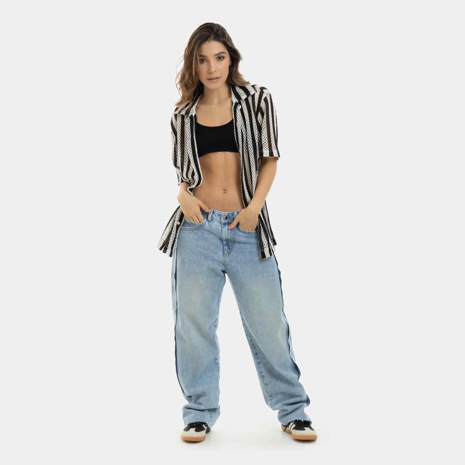 Mesh Striped Shirt Black - miniatura 2