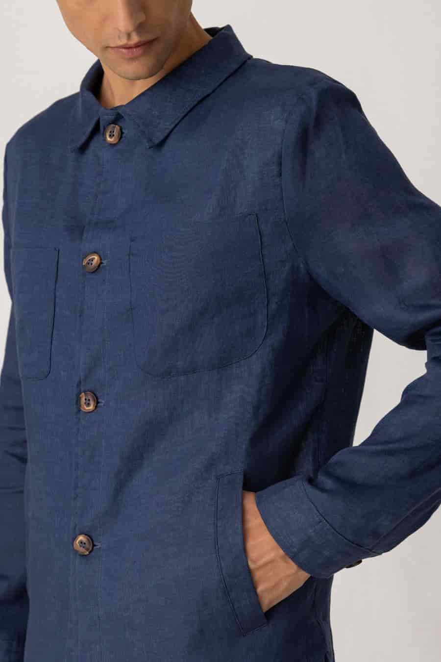 Men's linen jacket blue battista - miniatura 3