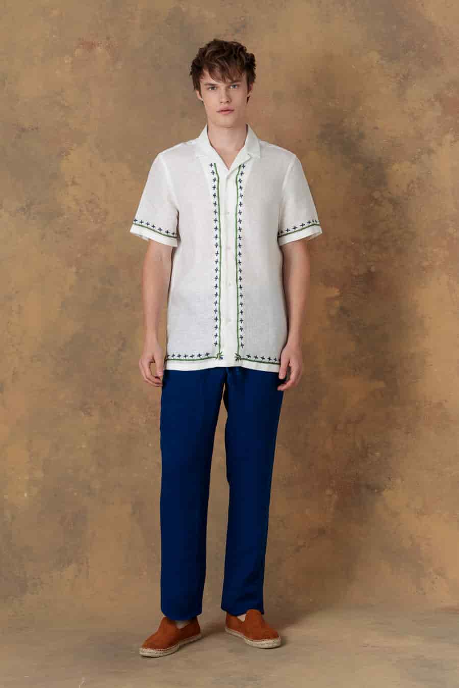 Men's linen shirt bowling acantha white - miniatura 1