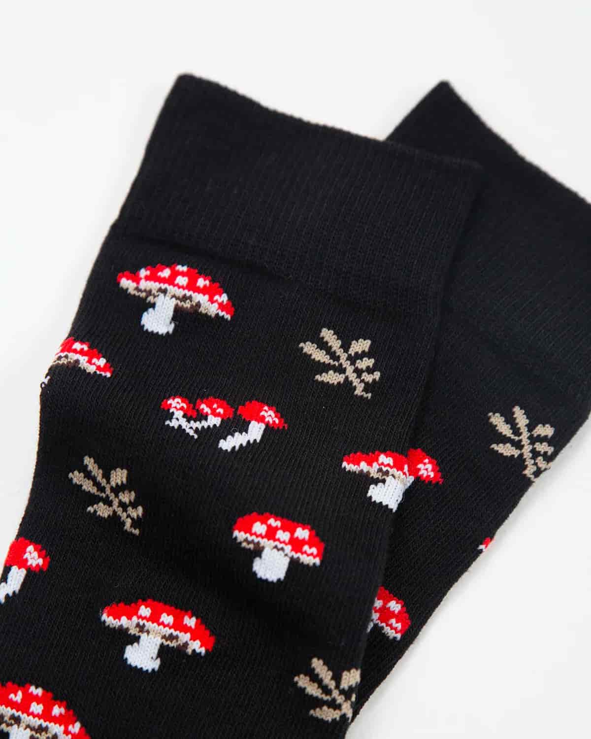 Medias Algodón Estampado Hongos - Fondo Negro - miniatura 3
