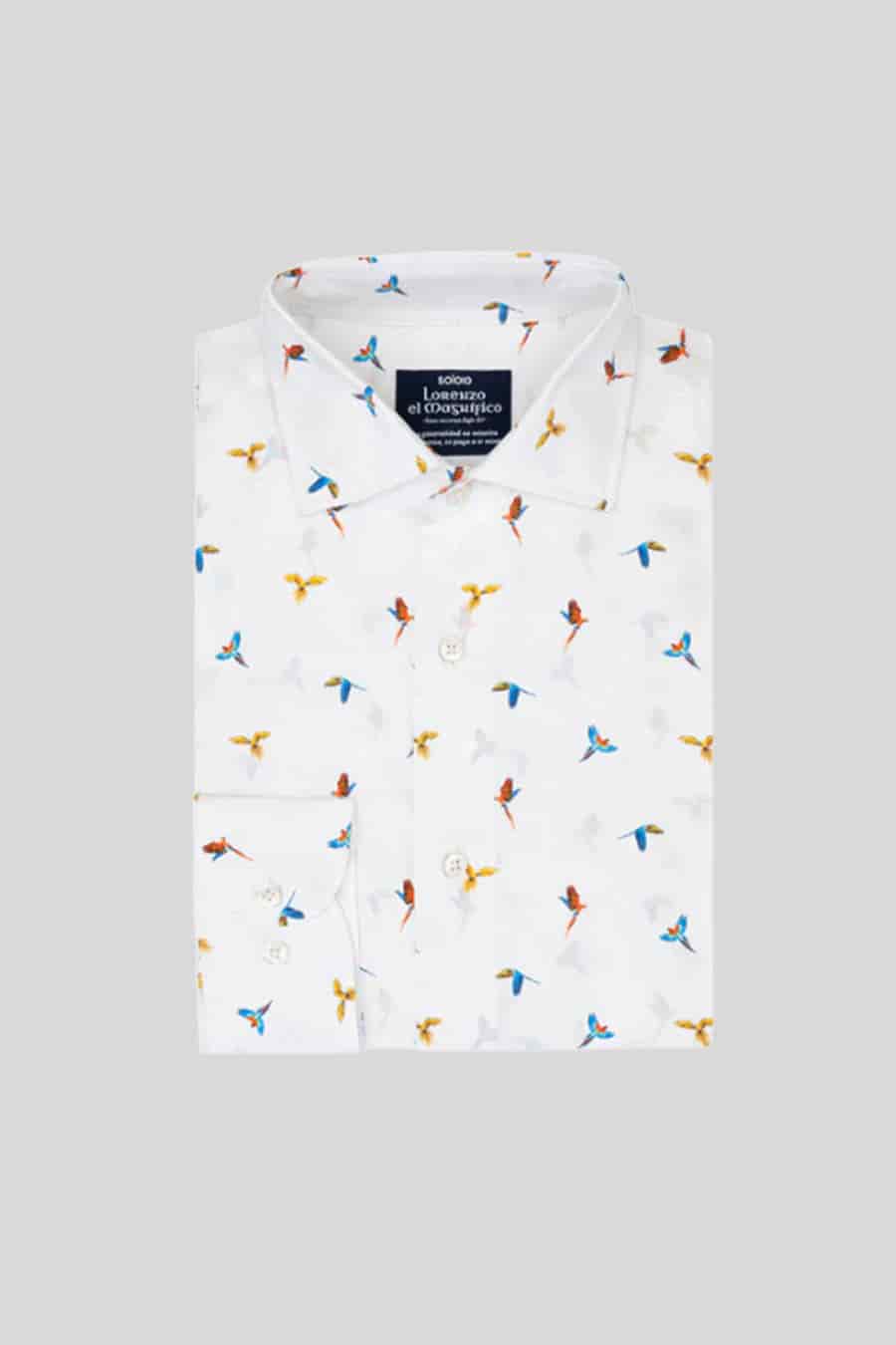 Men's cotton shirt white small macaws - miniatura 3