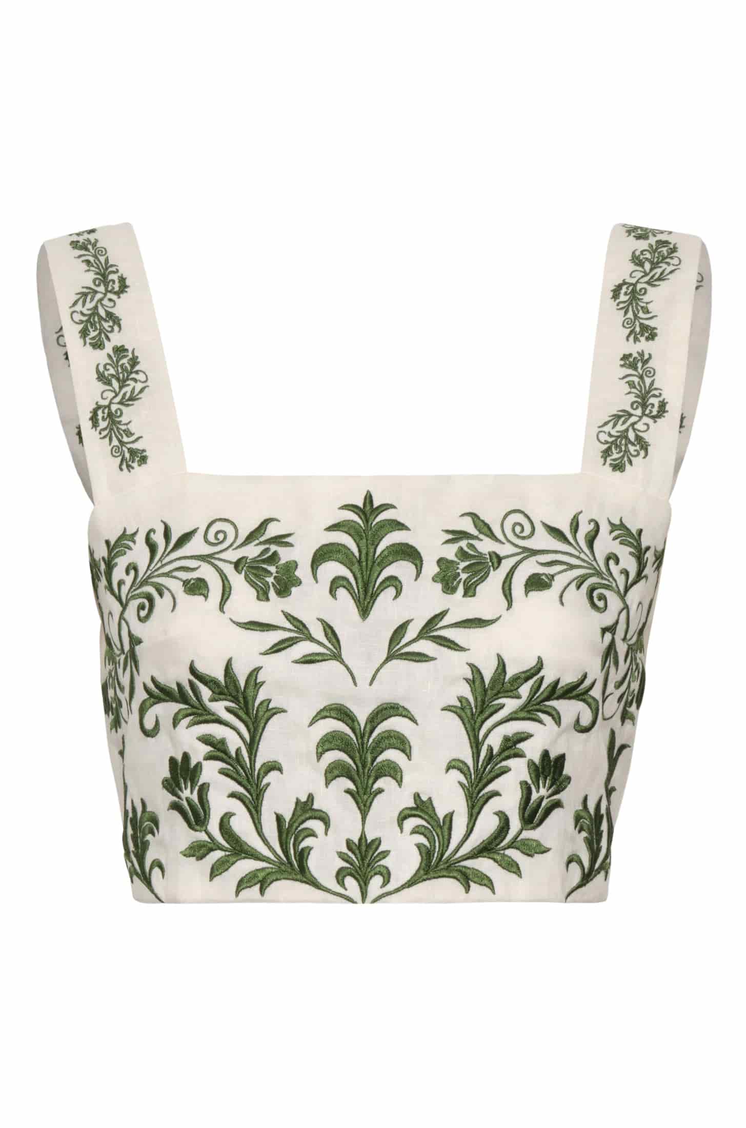 Marimba Embroidered Linen Top / Ivory Green Buganvilias - miniatura 1