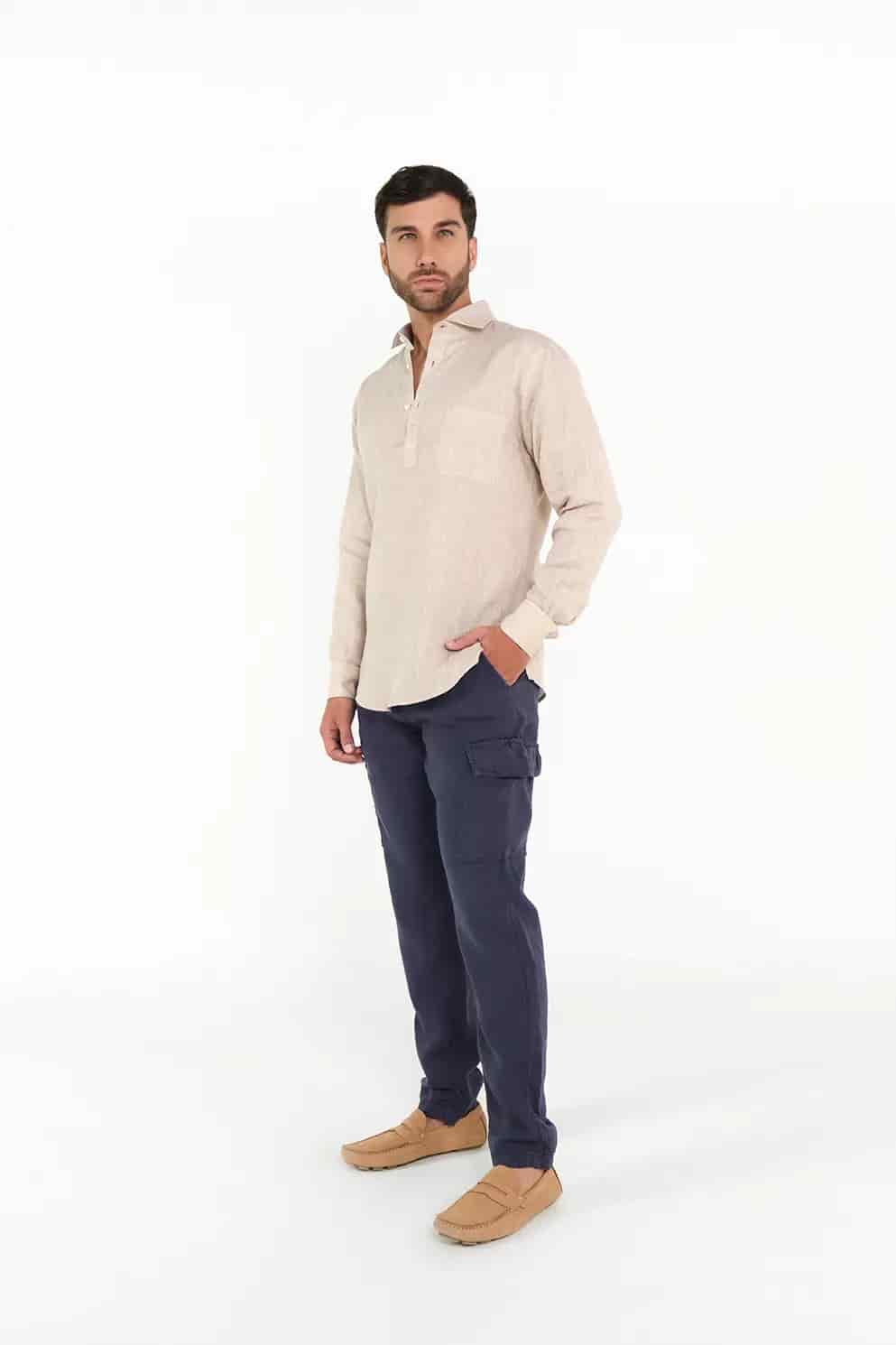 Pantalón Cargo Slim Fit 100% Lino Azul Oscuro - miniatura 1
