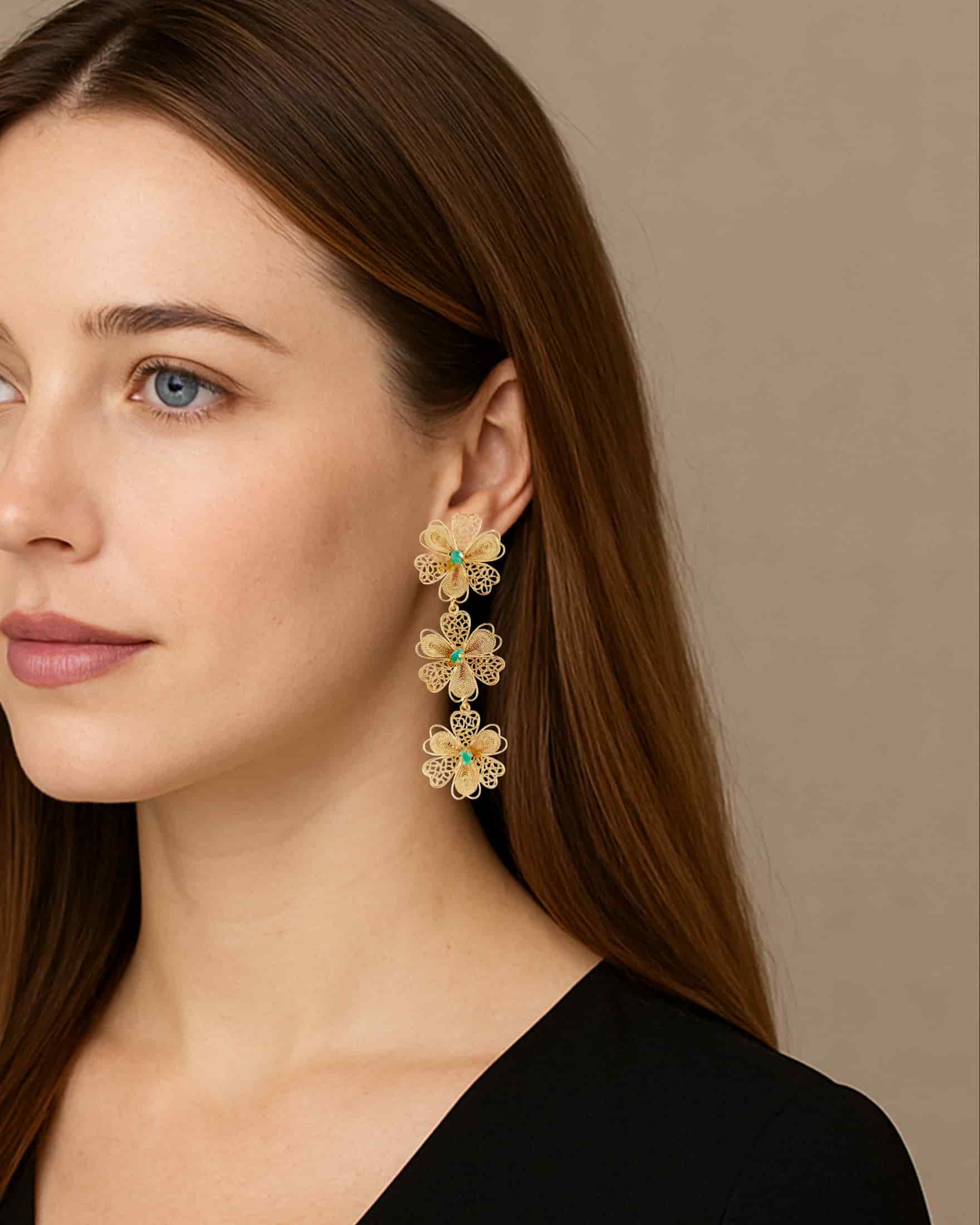 Aretes triple flor Carmelita - miniatura 2