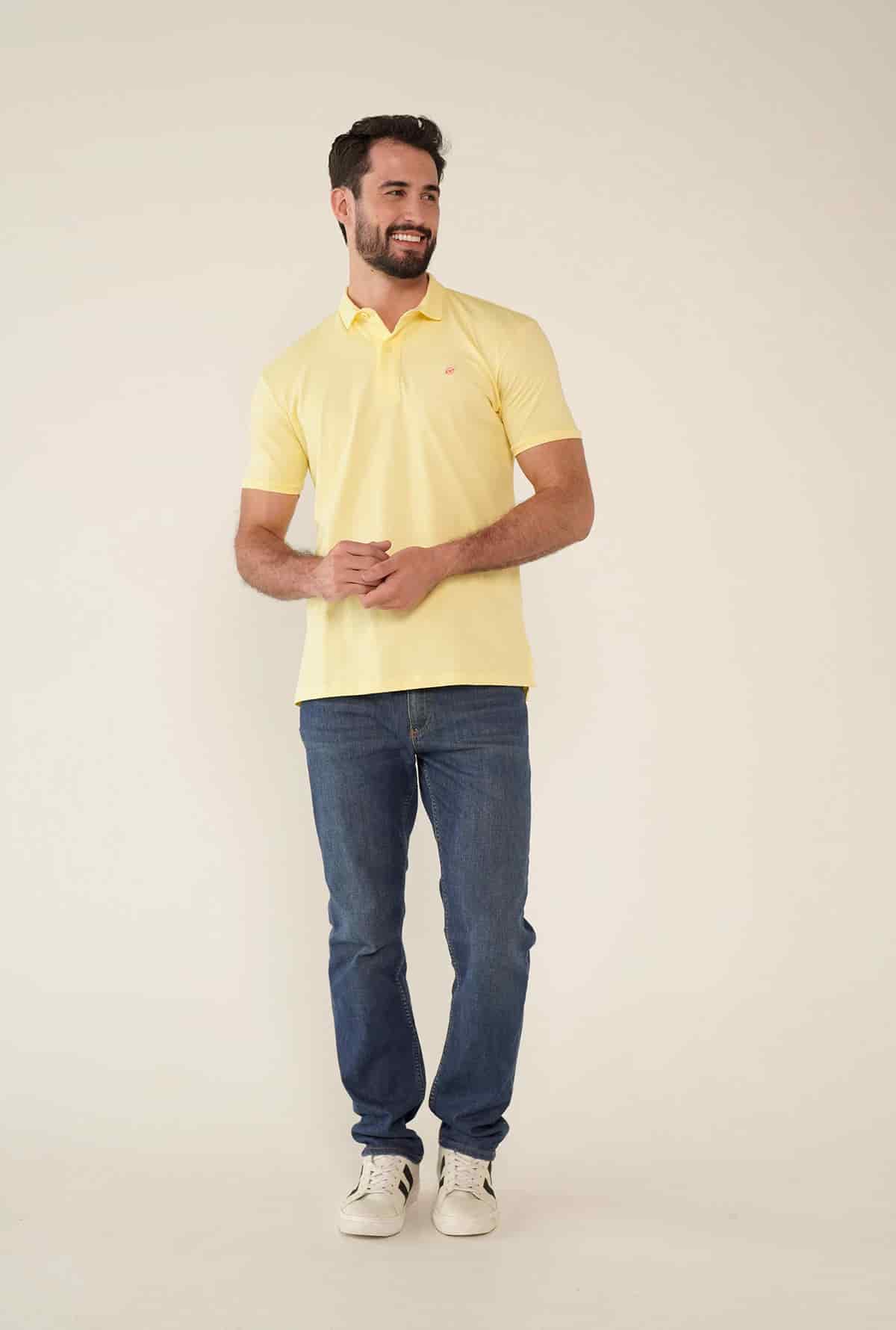 Camiseta Tipo Polo Amarilla Para Hombre - miniatura 3