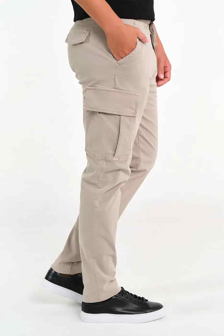 Pantalón Cargo Slim Fit Mezcla Algodón Beige - miniatura 3