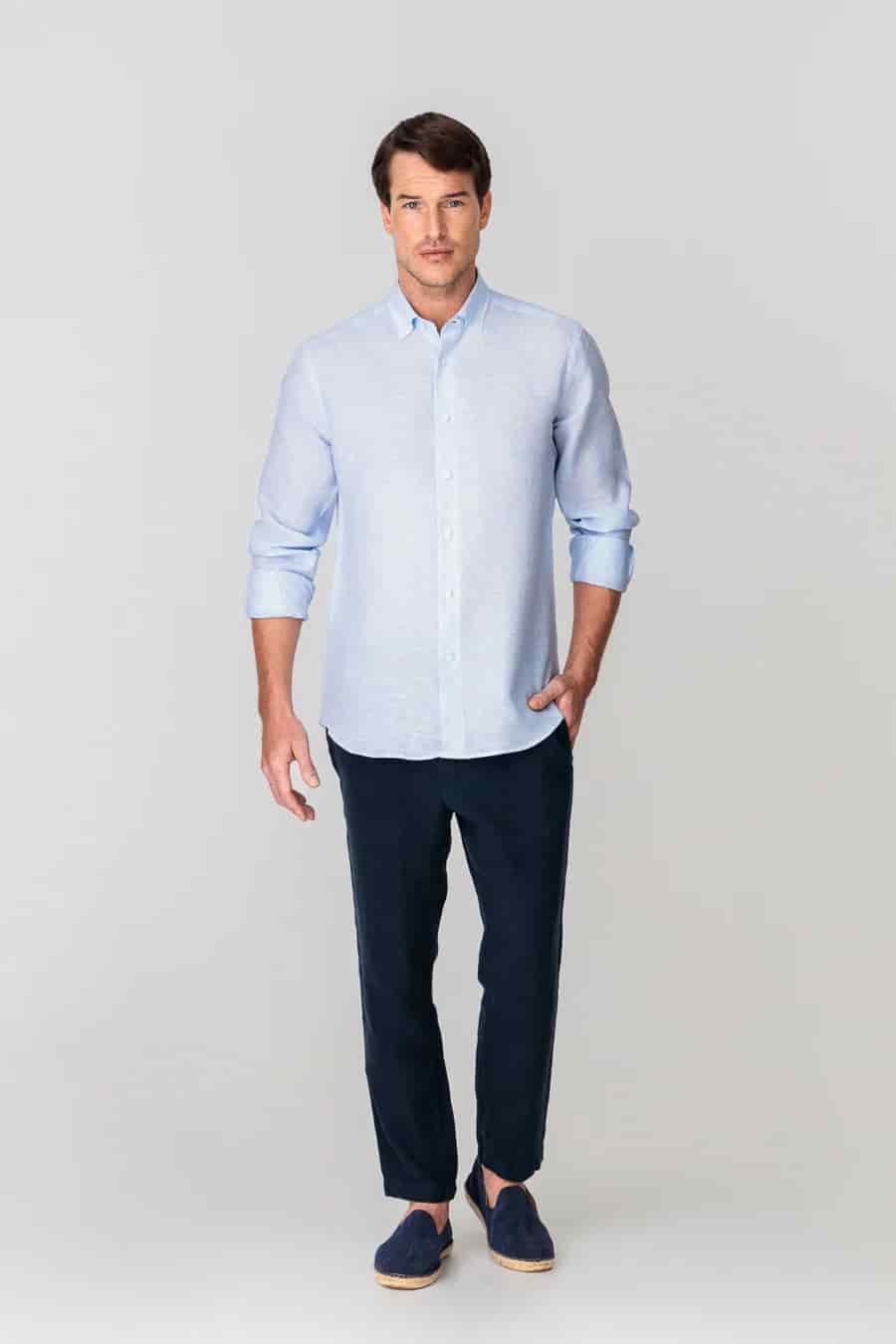 Men's linen shirt mini stripes blue - miniatura 5