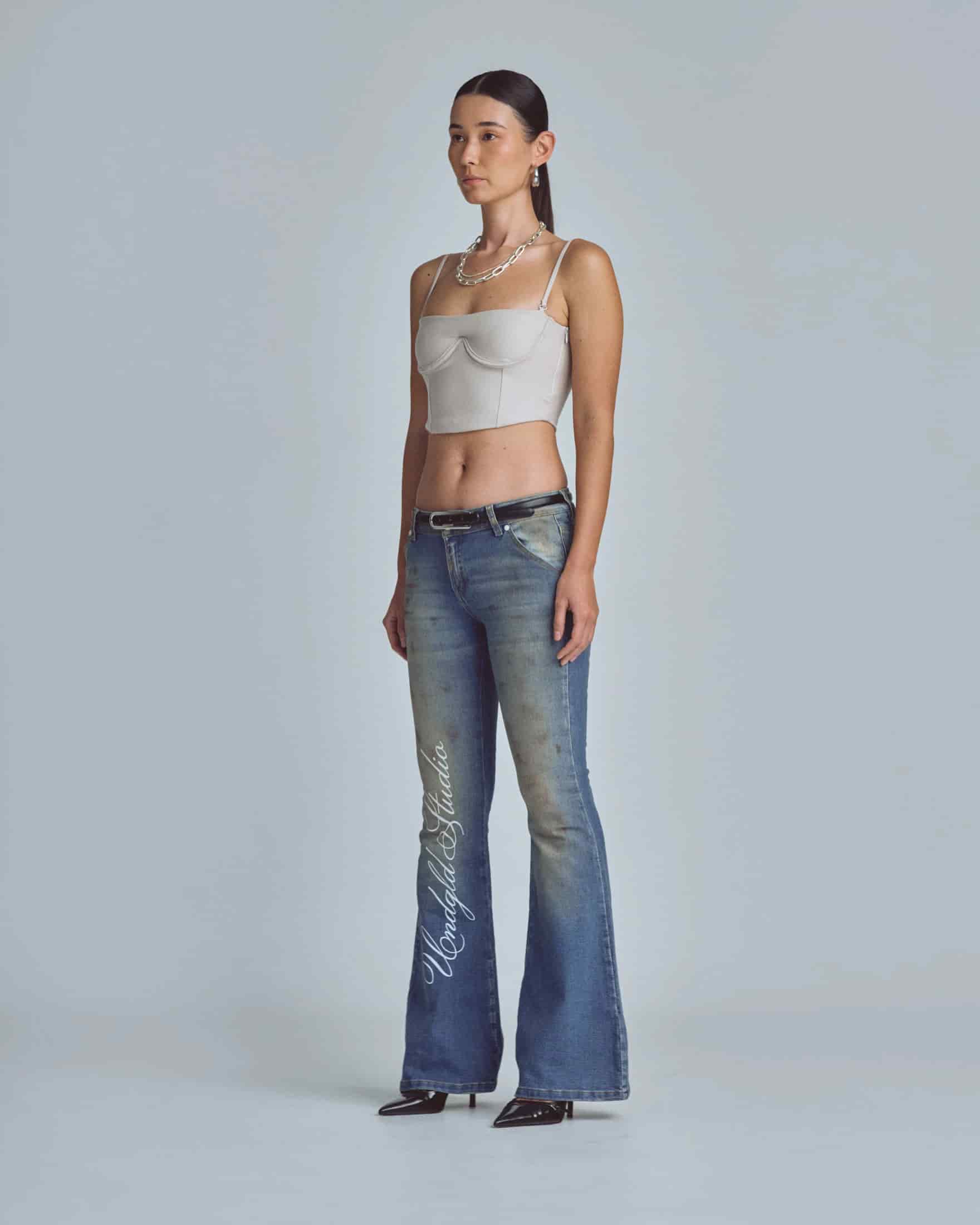 W Stardust Undgld Studio Flare Jeans Mechanic Blue - miniatura 5