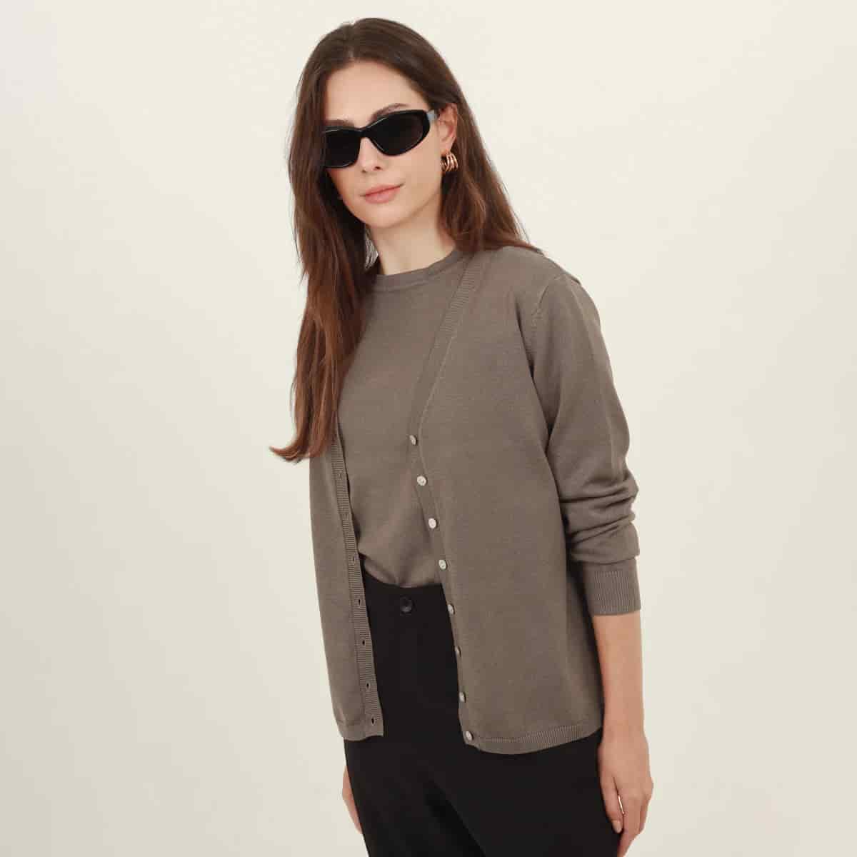 Sweater cardigan con botones manga larga - miniatura 3