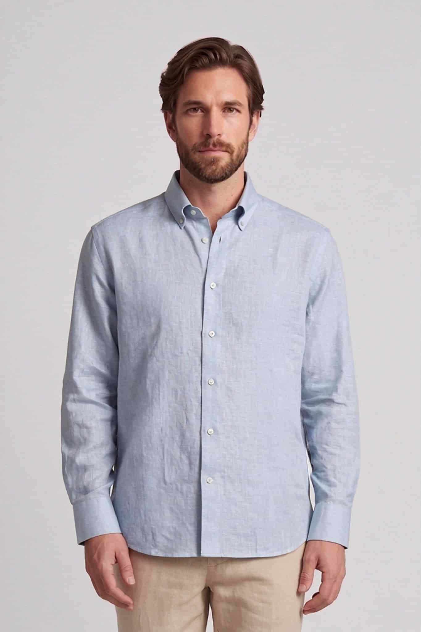 Camisa en lino manga larga para hombre Jon Sonen 010225026 - miniatura 1