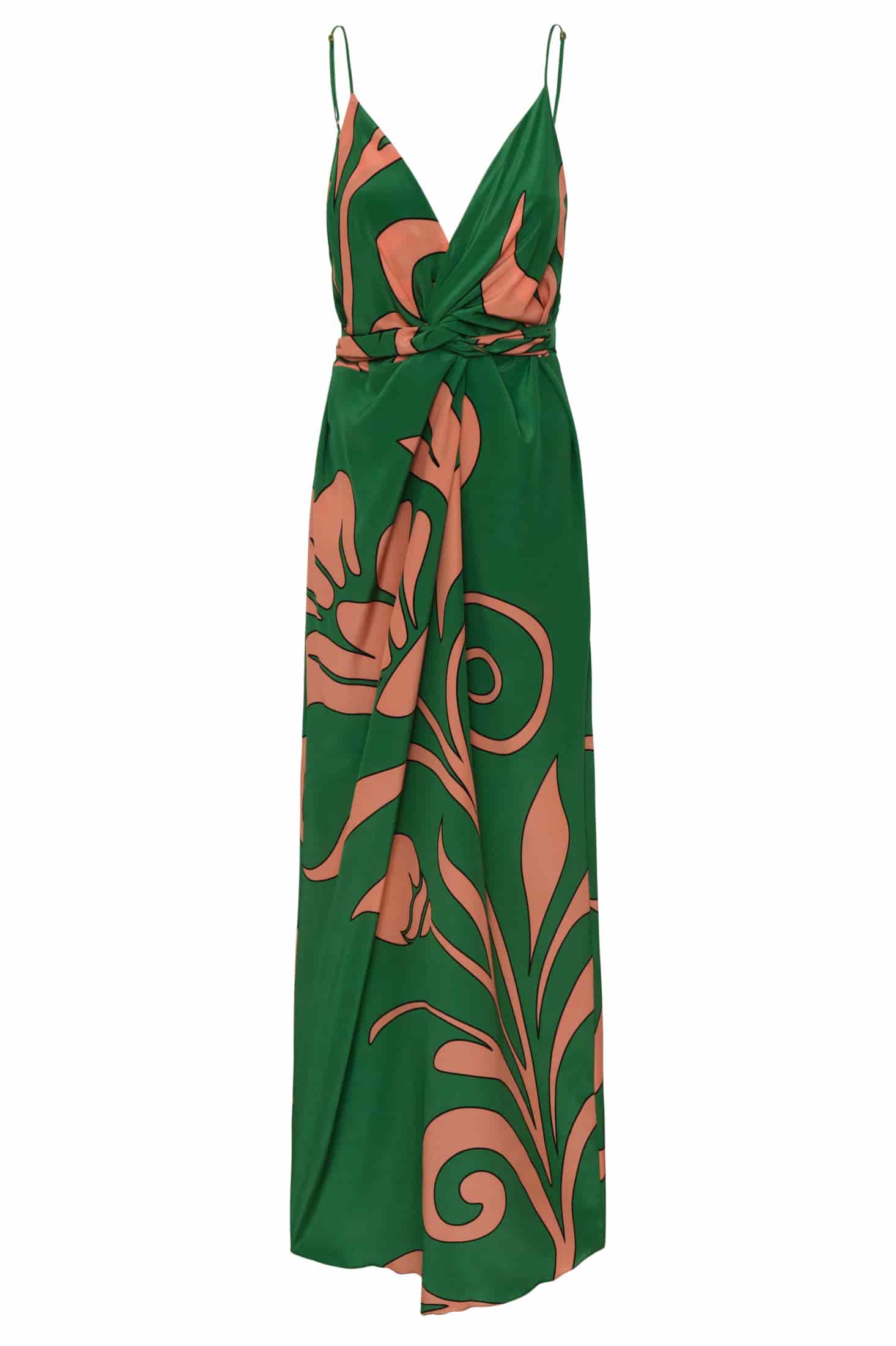Macarena Silk Midi Dress / Green Buganvilia - miniatura 1
