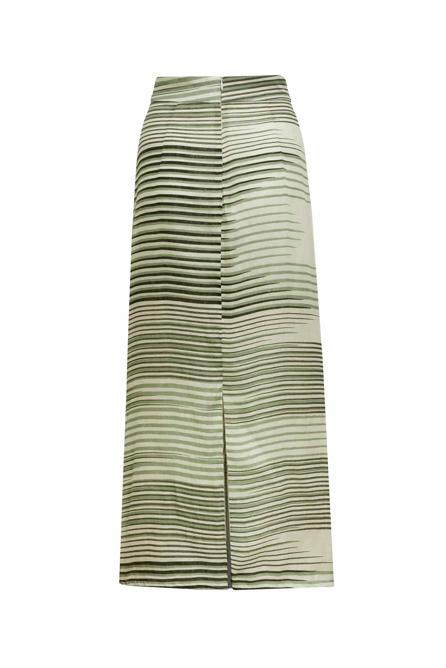 Beatrice Pleated Linen Midi Skirt / Green Stripes - miniatura 3