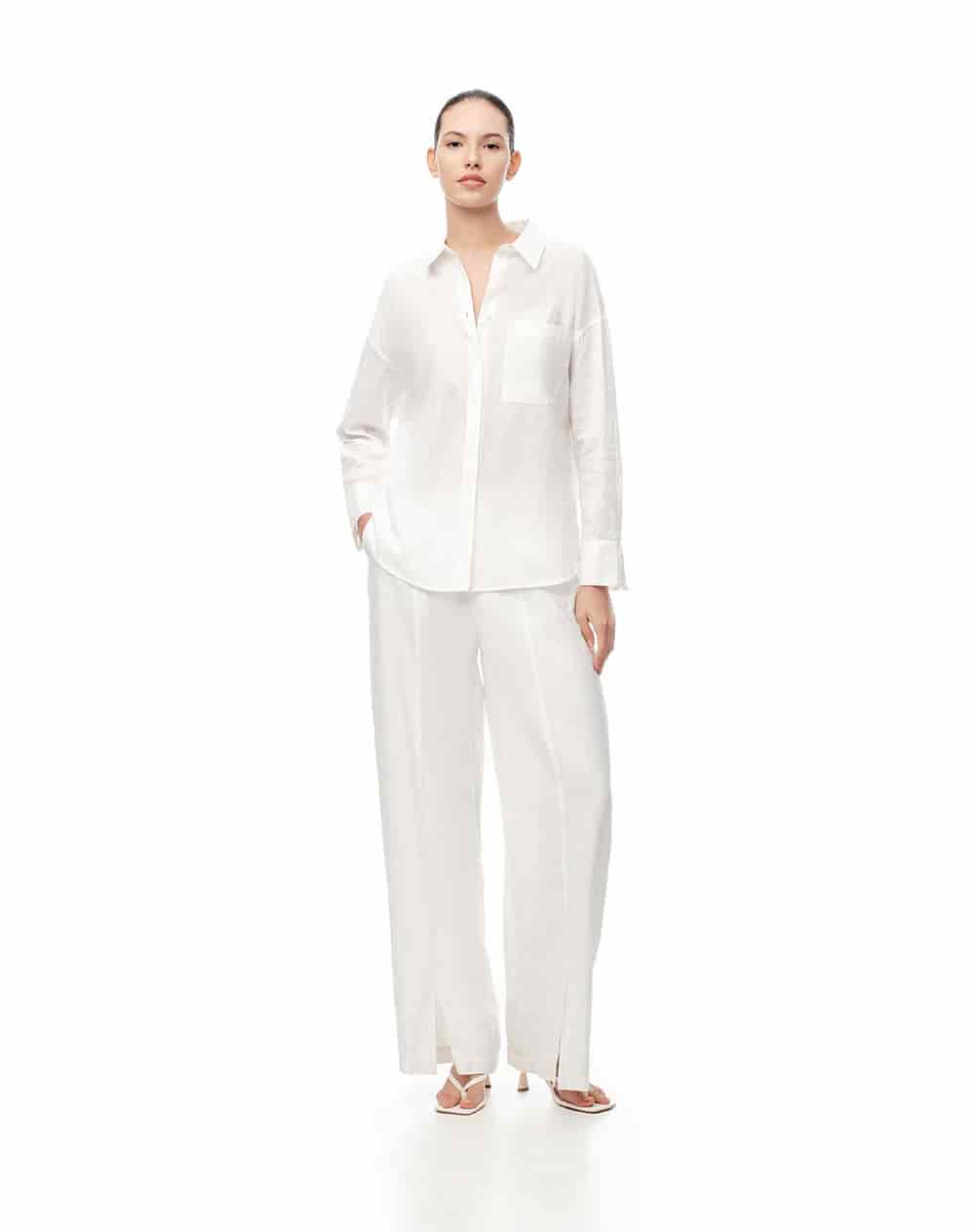 Camisa manga larga oversize algodón blanca mujer - miniatura 4